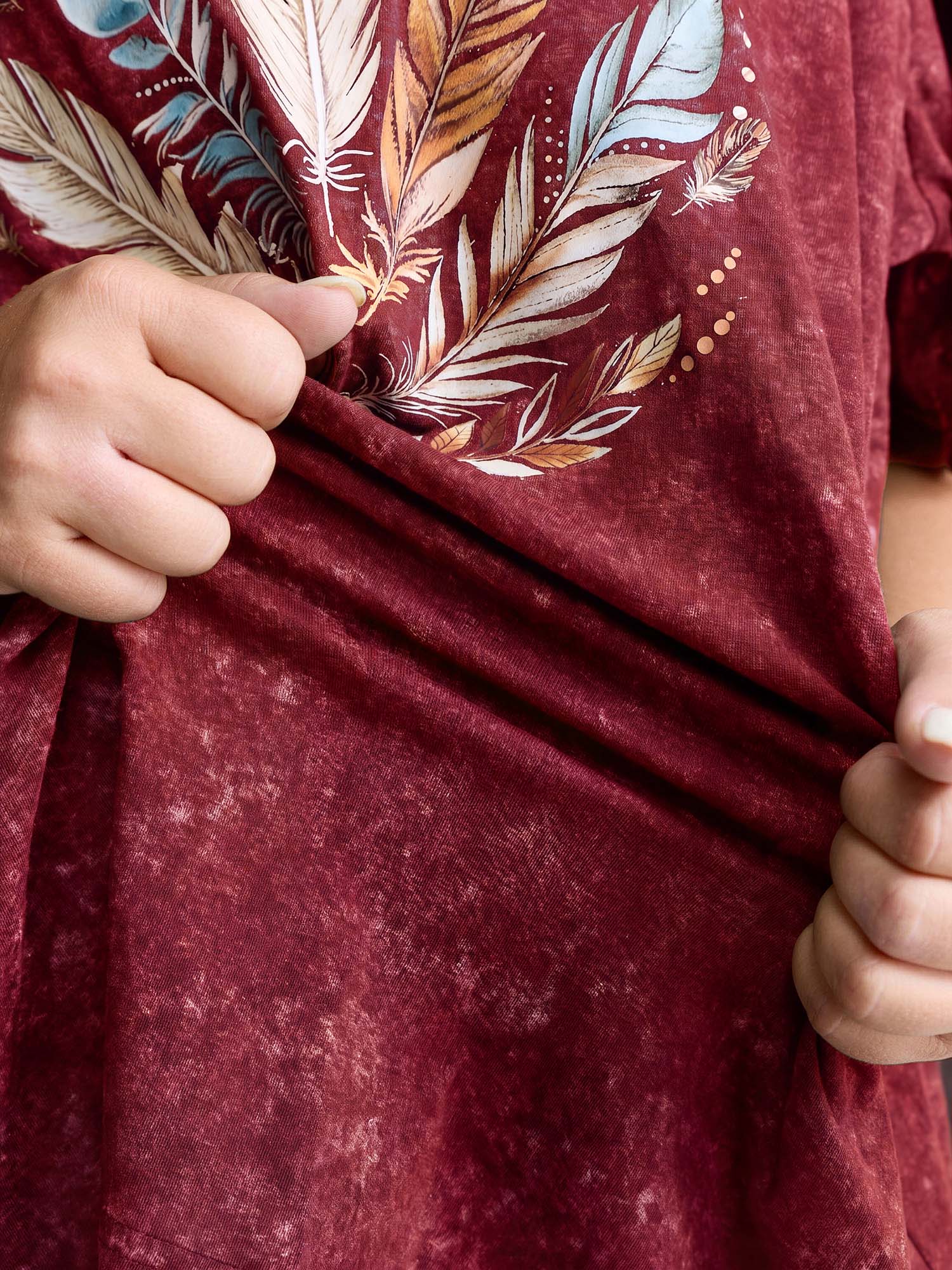 Supersoft Stretchy Feather Print Snowflake Effect T-Shirt - Image 11