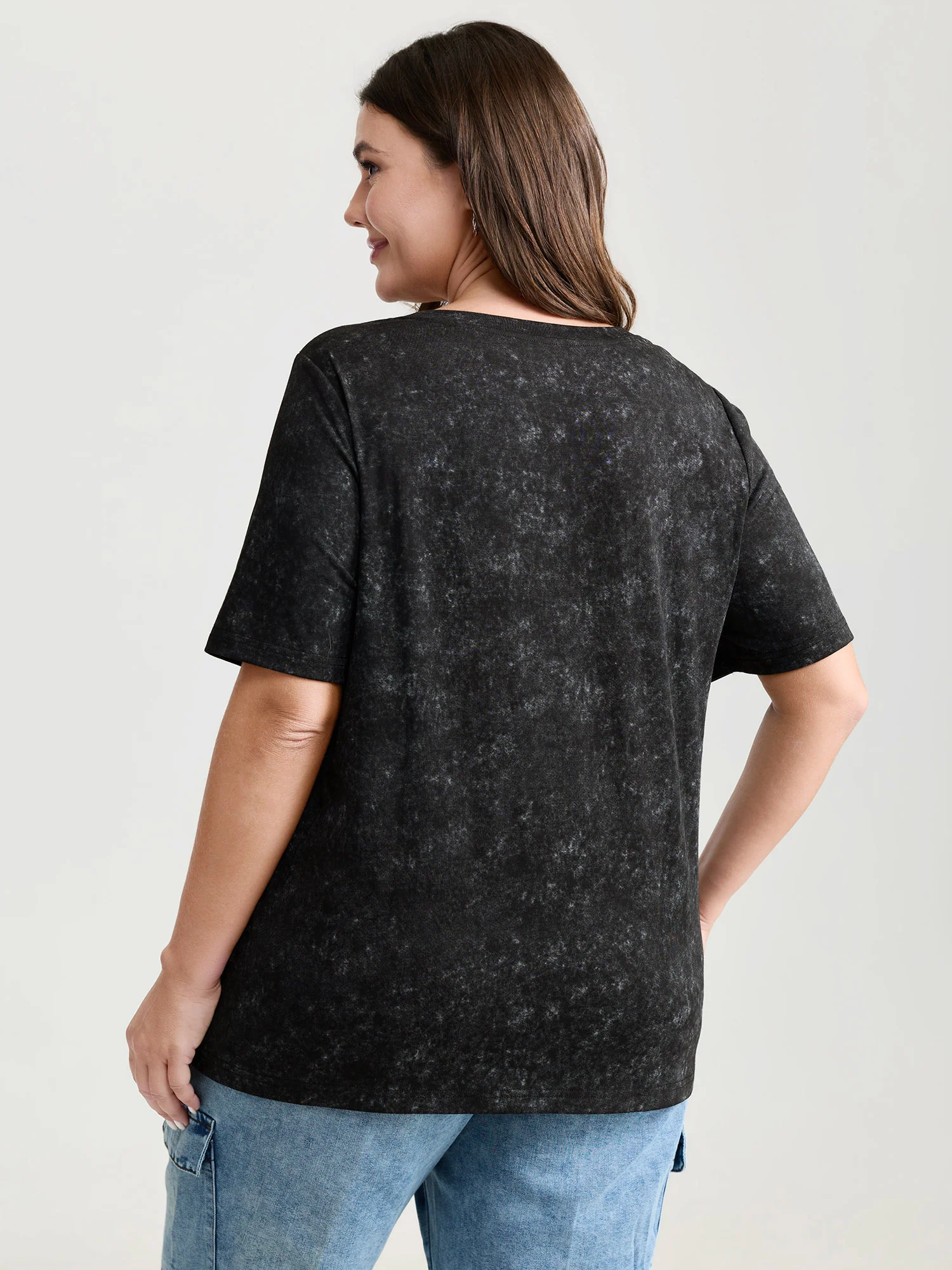 Supersoft Stretchy Feather Print Snowflake Effect T-Shirt - Image 5