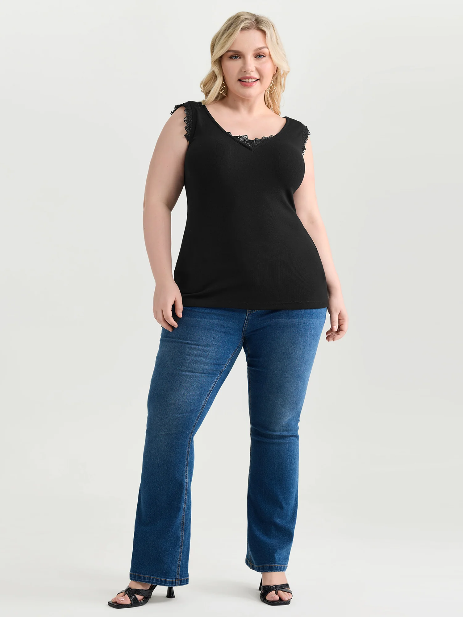 Supersoft Stretchy Lace Trim Neckline Tank Top - Image 3