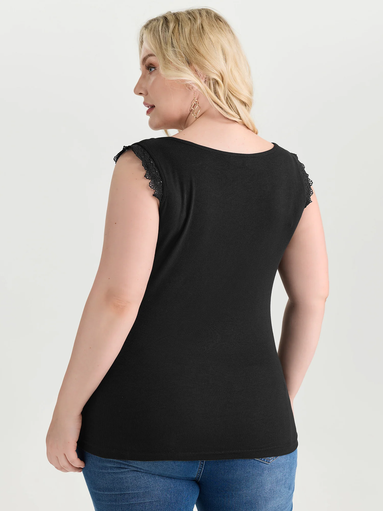 Supersoft Stretchy Lace Trim Neckline Tank Top - Image 5