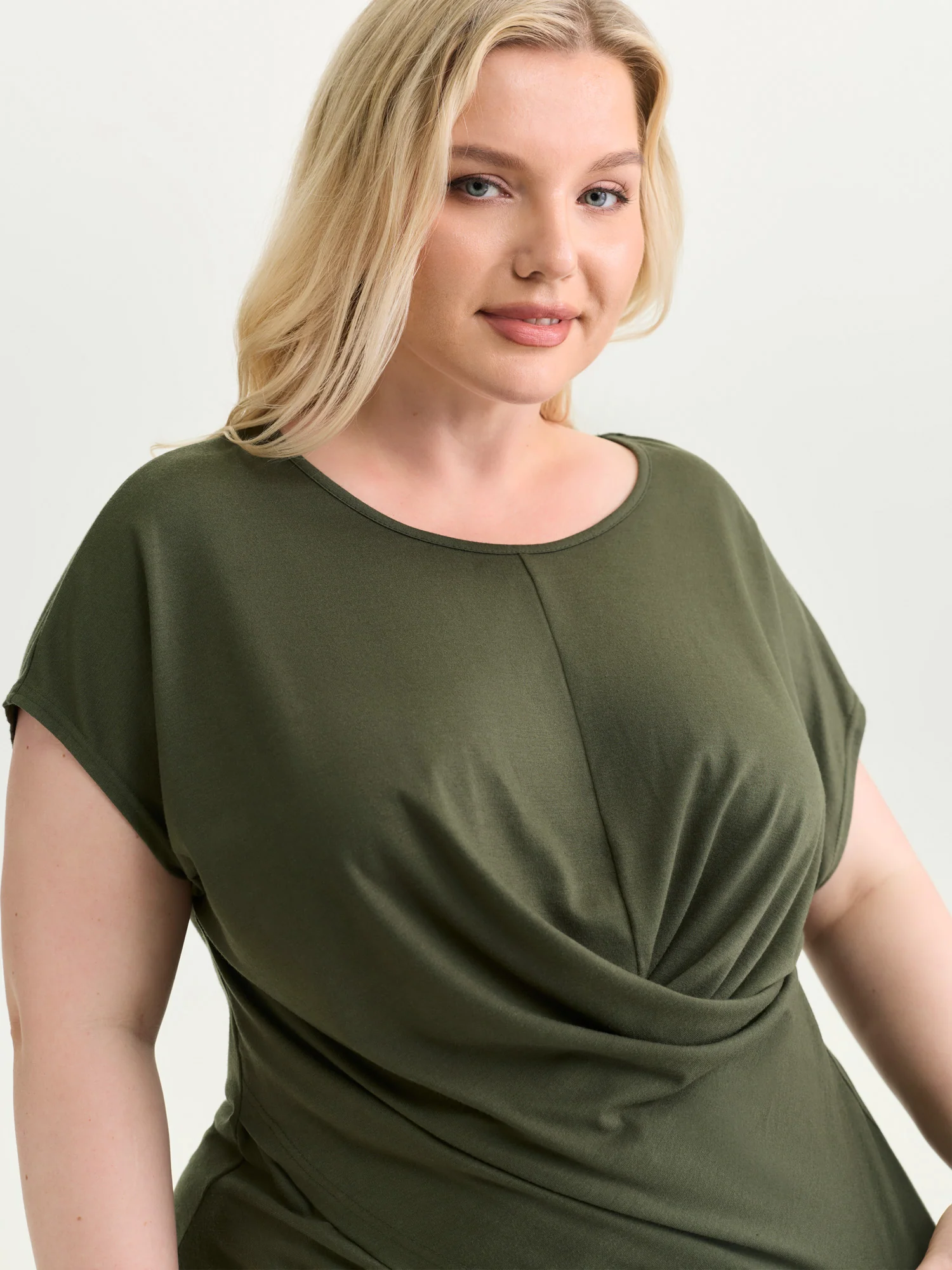 Supersoft Stretchy Overlap Pleated Knit Top - Image 2