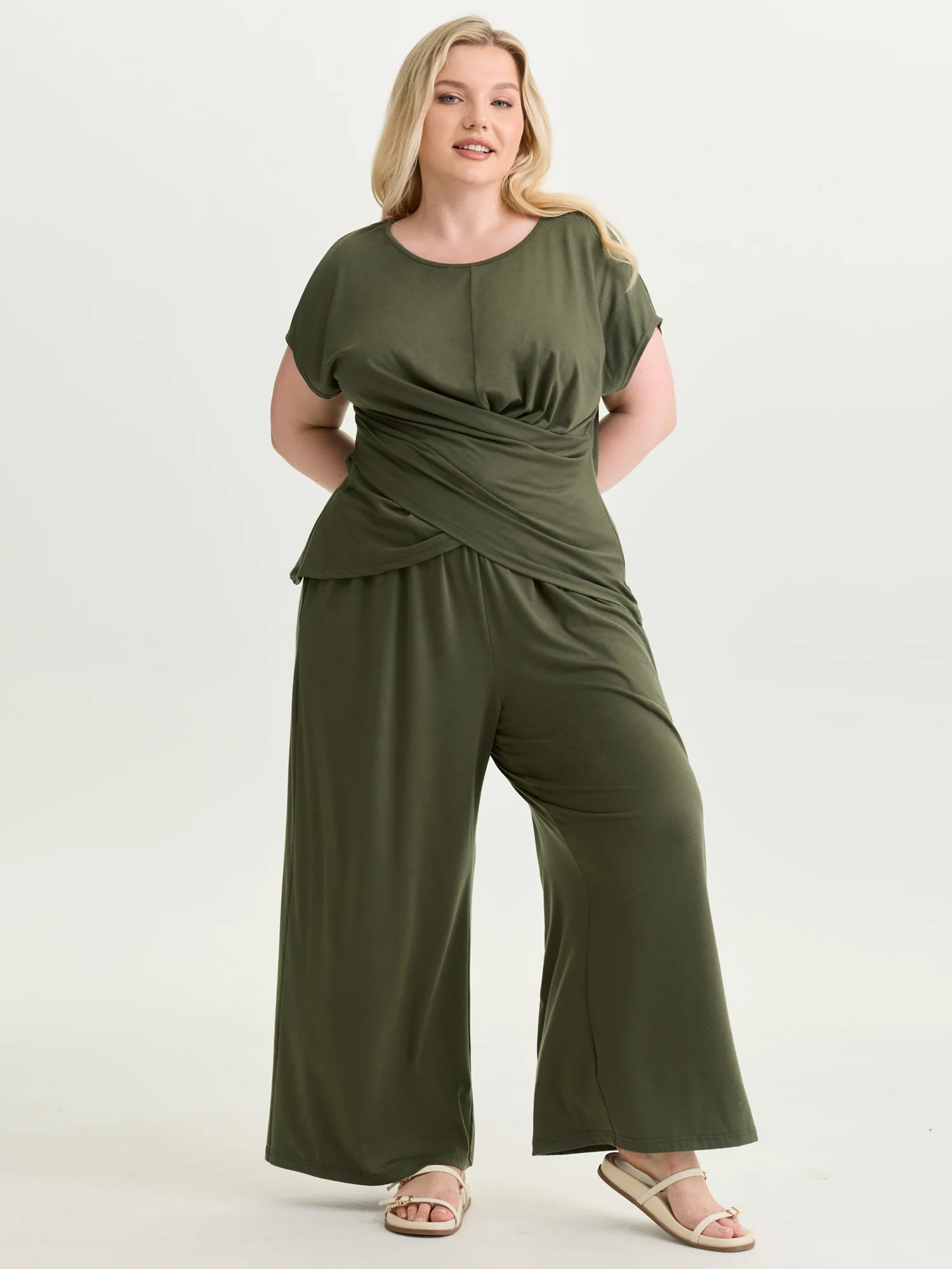 Supersoft Stretchy Overlap Pleated Knit Top - Image 3