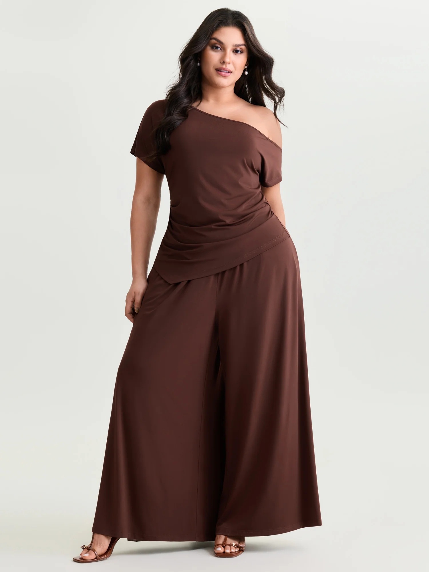 Supersoft Stretchy Pleated Flared Plain Pants