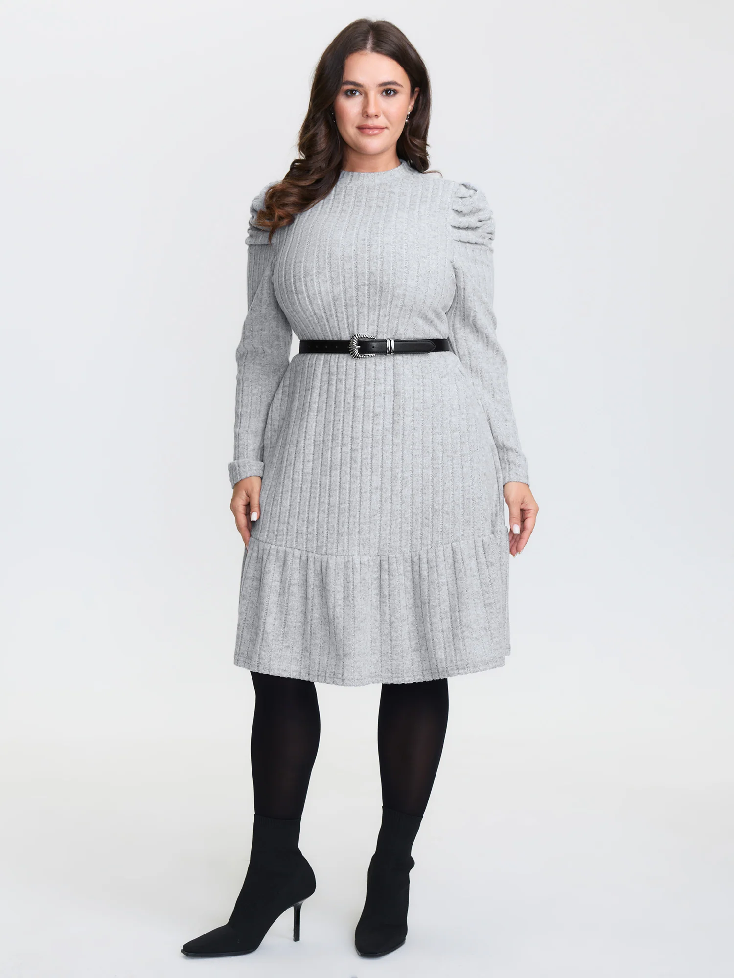 Supersoft Stretchy Pleated Shoulder Midi Dress - Image 2