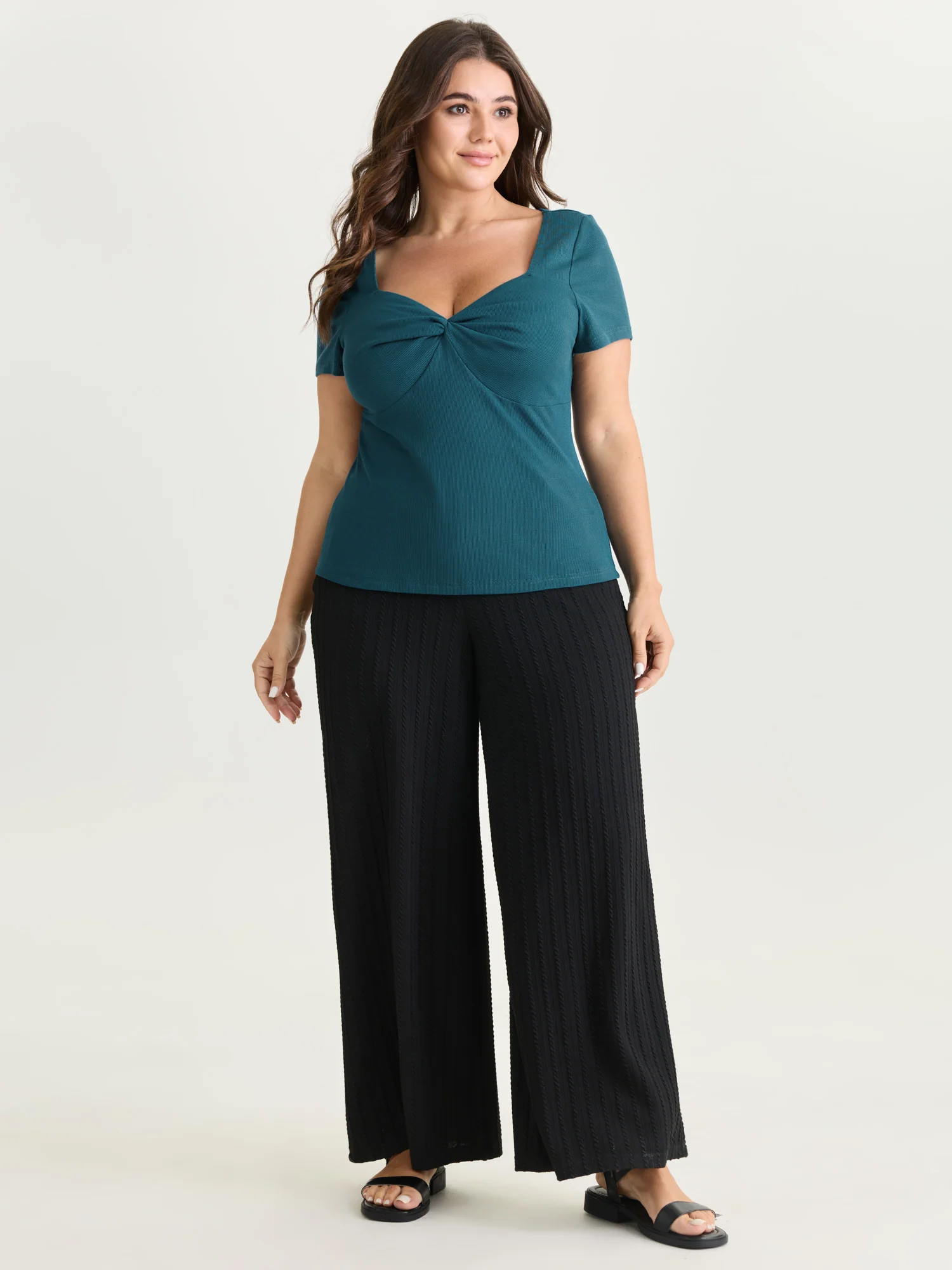 Supersoft Stretchy Ribbed Sweetheart Neckline Knit Top - Image 3