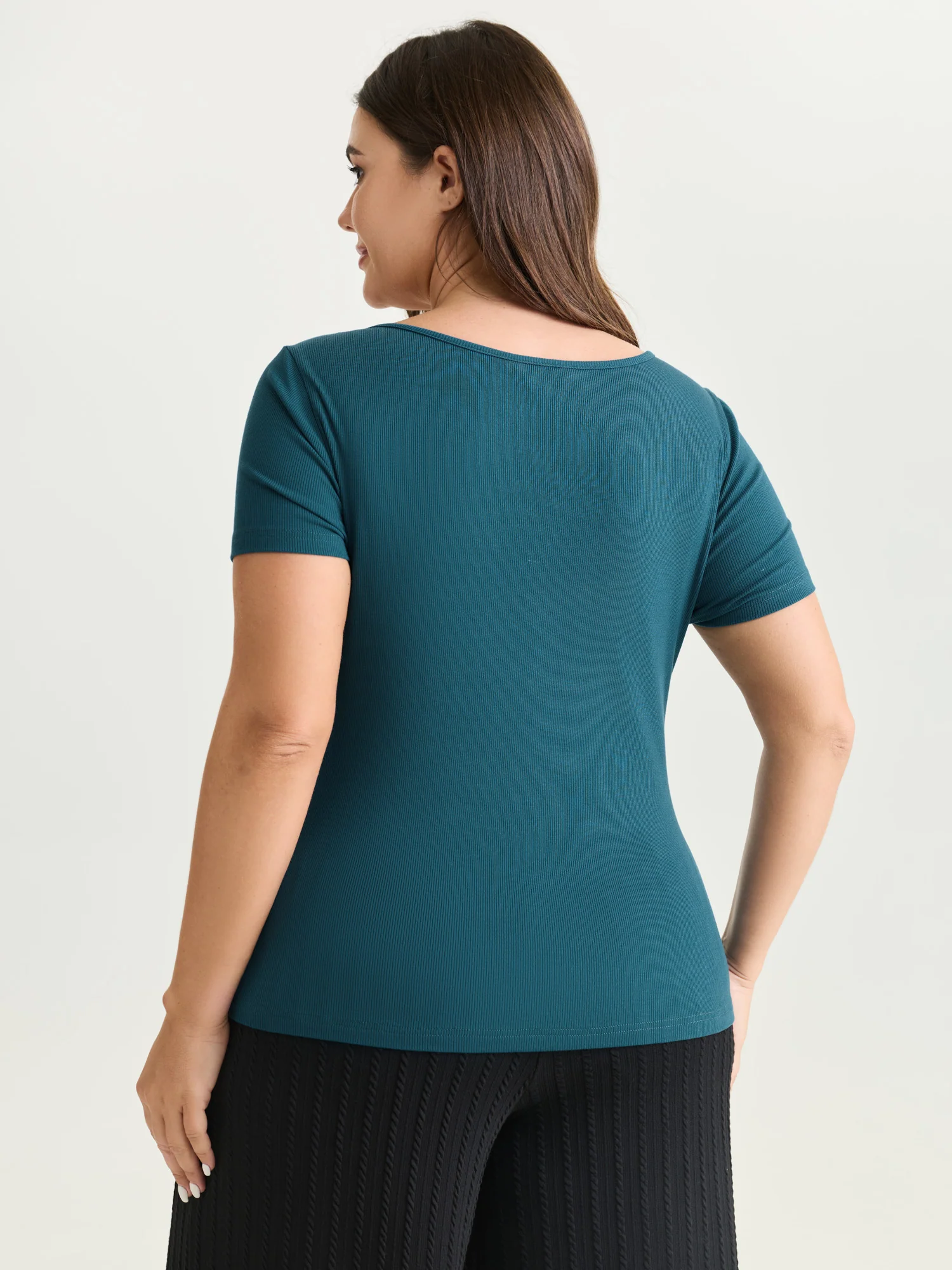 Supersoft Stretchy Ribbed Sweetheart Neckline Knit Top - Image 5