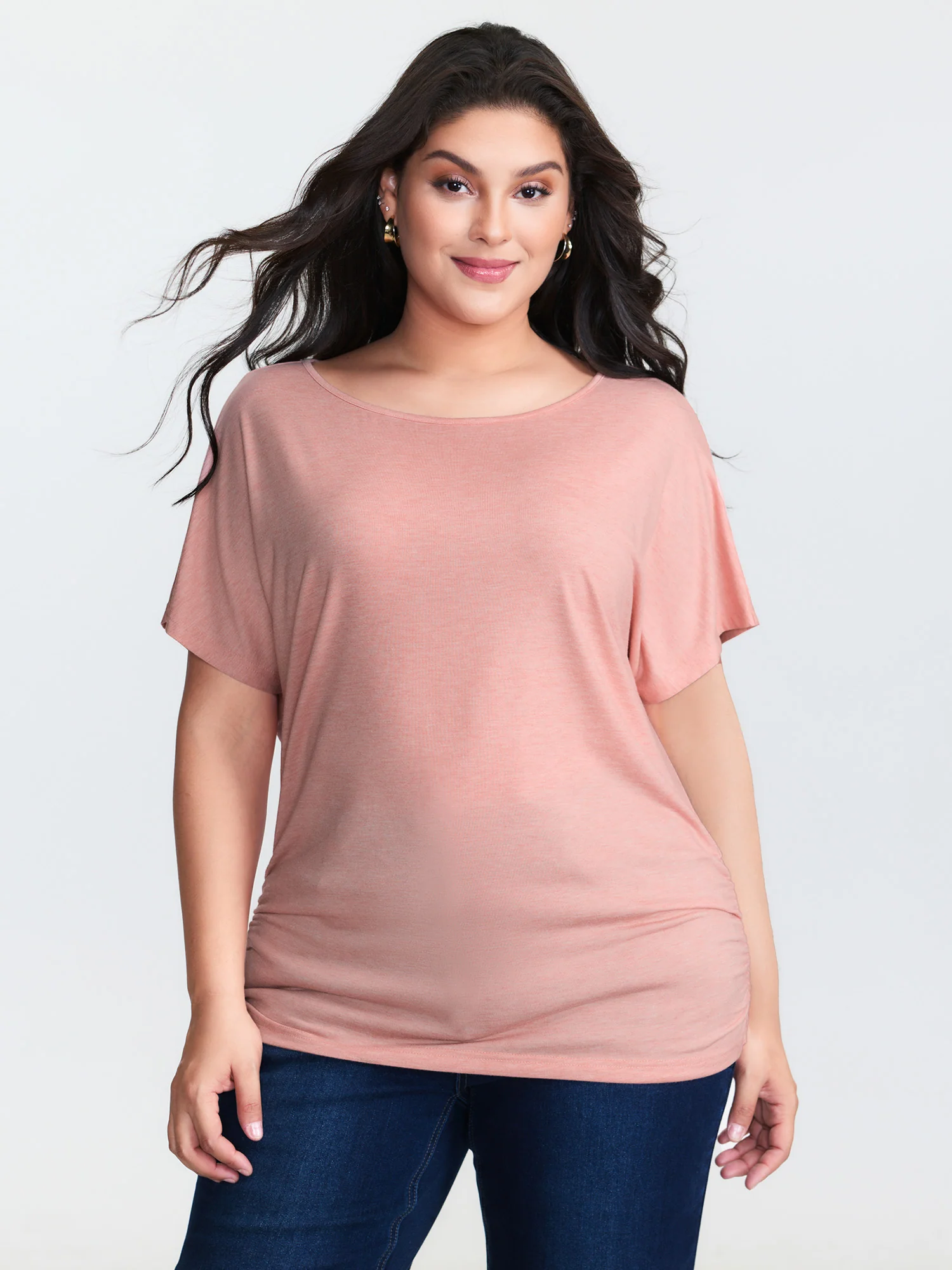 Supersoft Stretchy Ruched Hip-Coverage T-Shirt