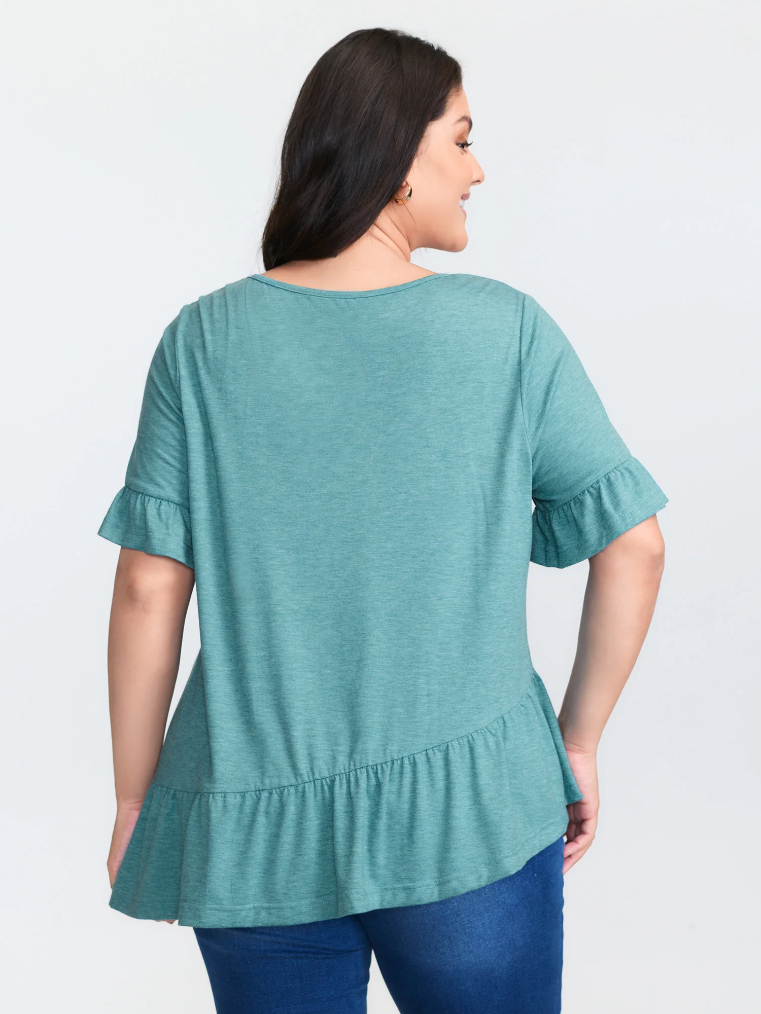Supersoft Stretchy Ruffled Hem Plain Knit Top - Image 5