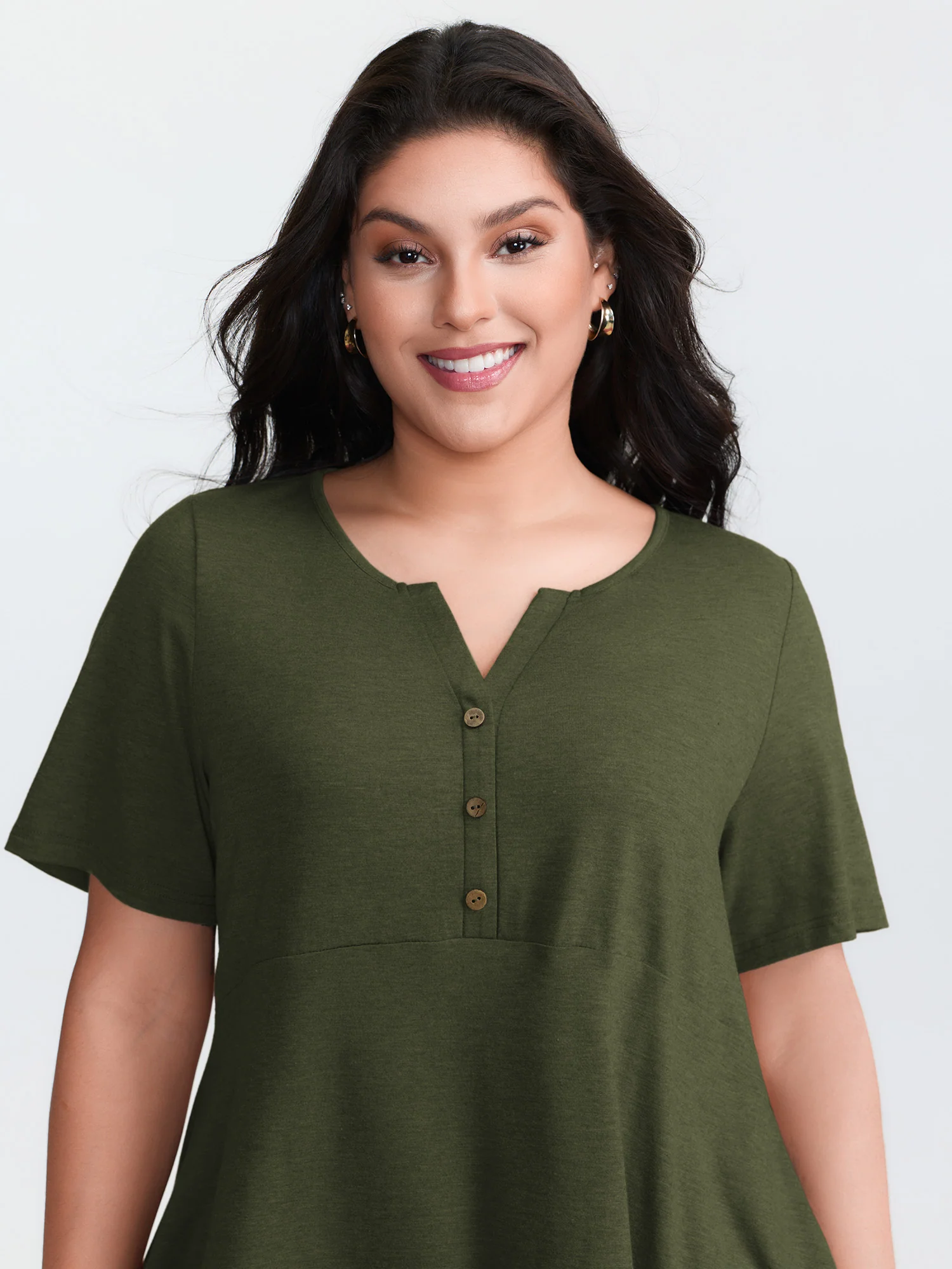 Supersoft Stretchy Ruffled Hemline Button T-Shirt - Image 10