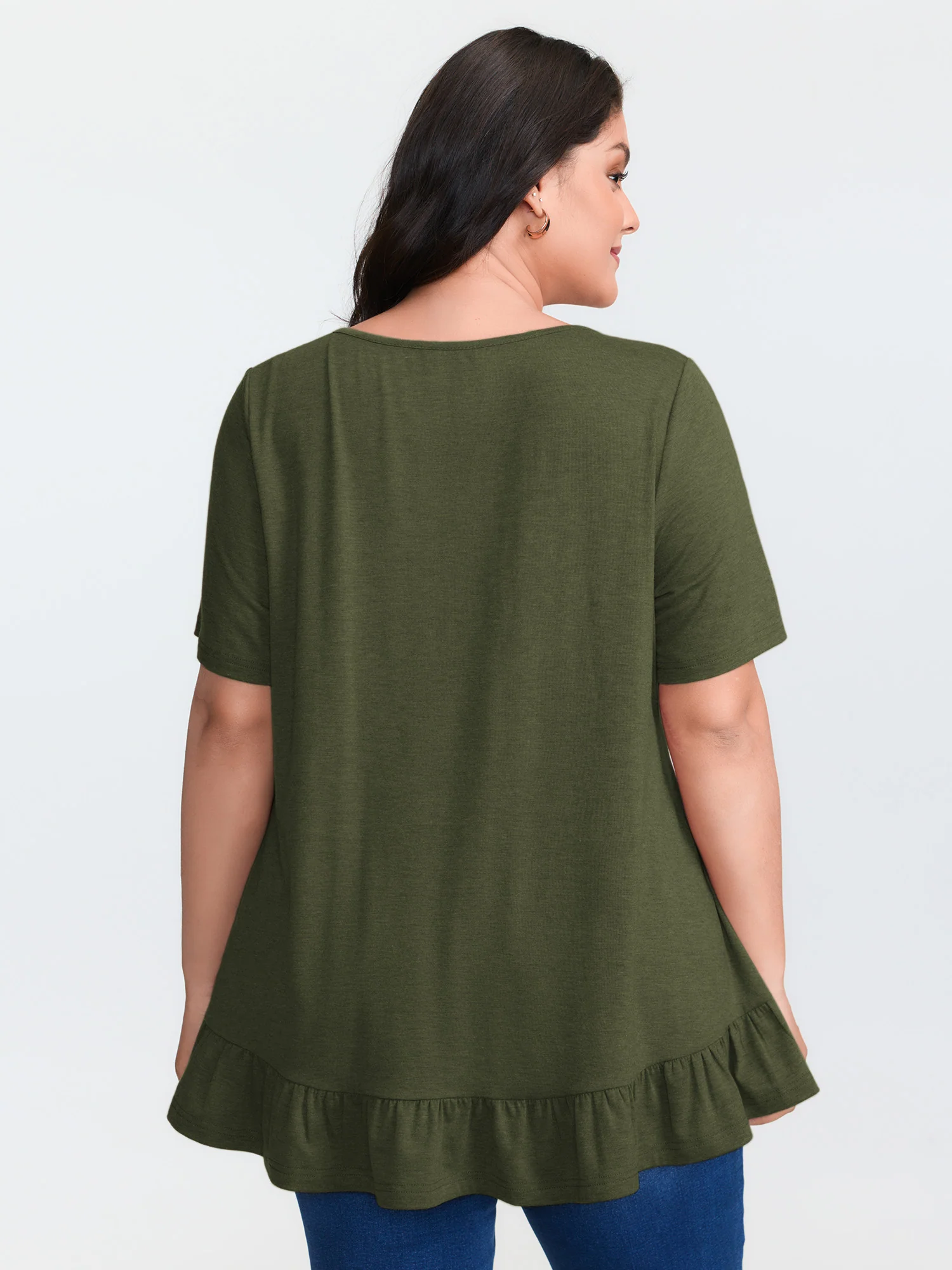 Supersoft Stretchy Ruffled Hemline Button T-Shirt - Image 13