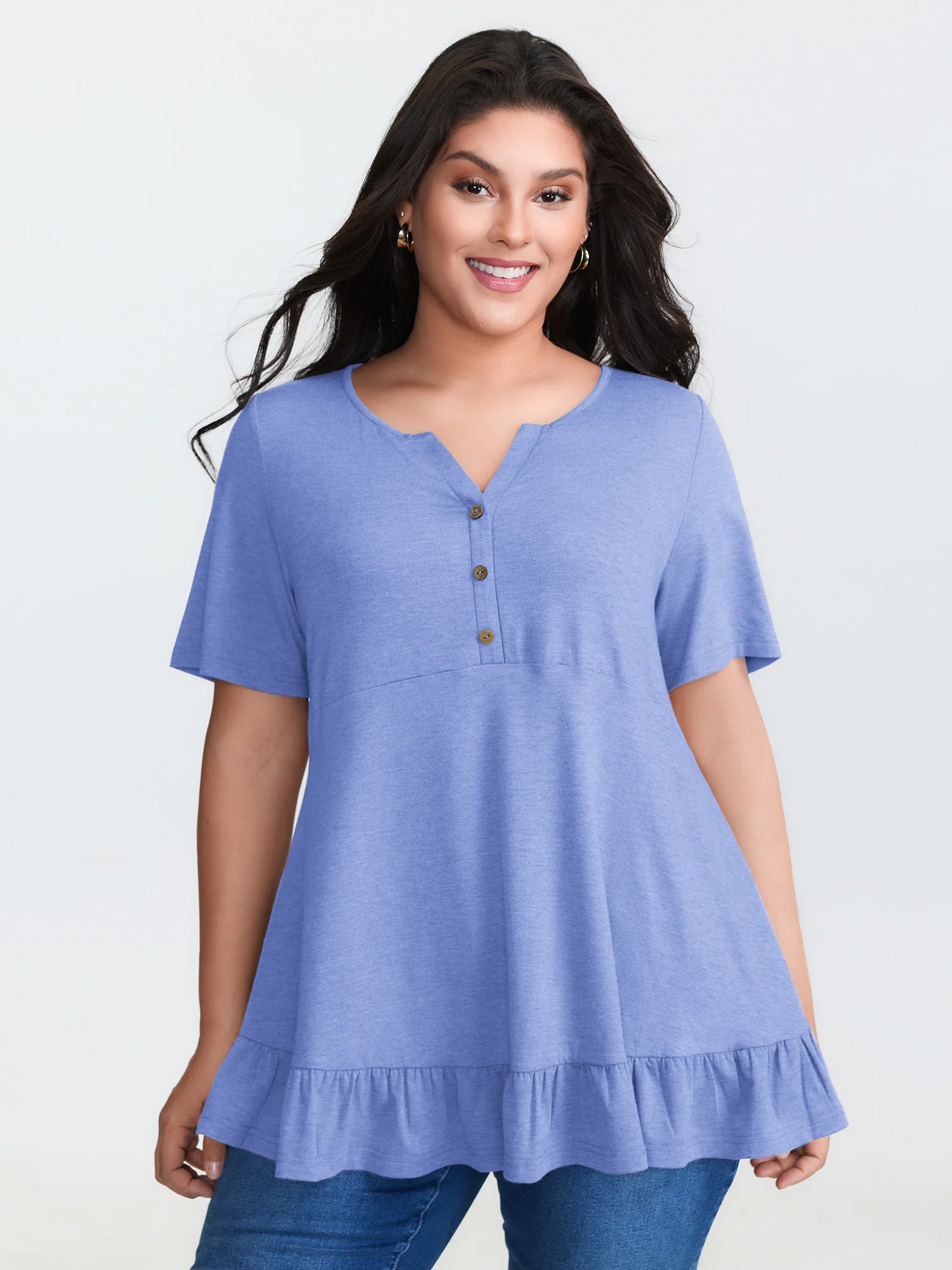 Supersoft Stretchy Ruffled Hemline Button T-Shirt - Image 14