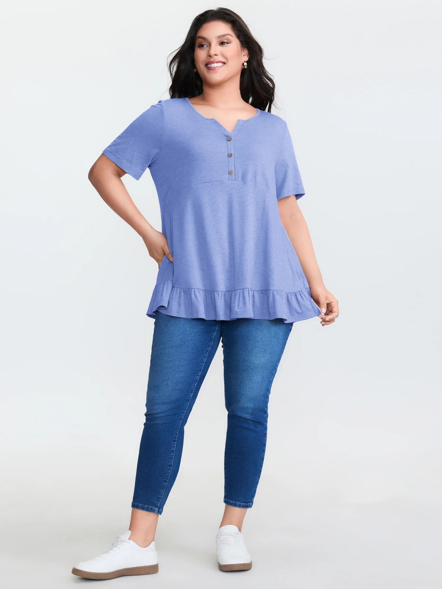 Supersoft Stretchy Ruffled Hemline Button T-Shirt - Image 16