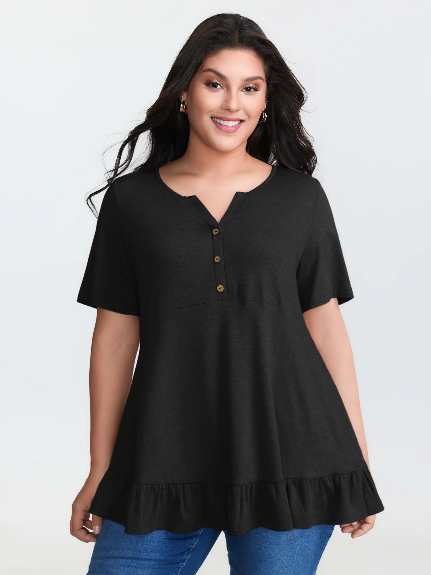 Supersoft Stretchy Ruffled Hemline Button T-Shirt - Image 19