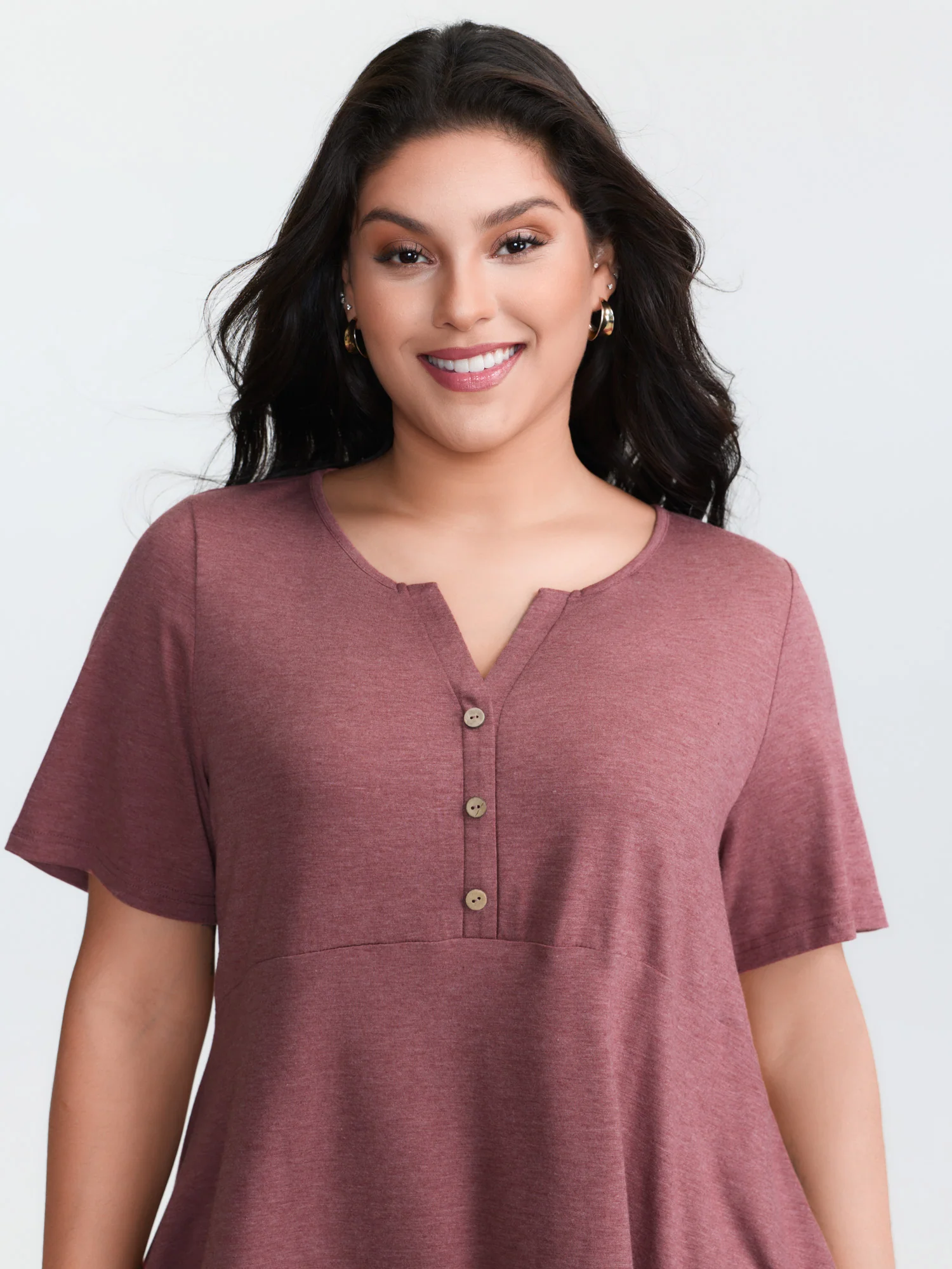 Supersoft Stretchy Ruffled Hemline Button T-Shirt - Image 2