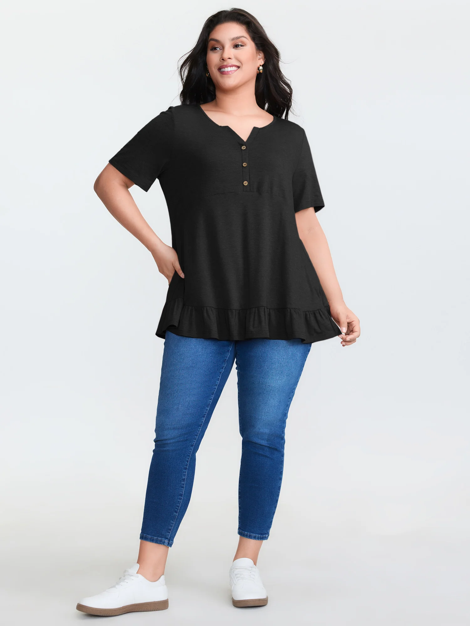 Supersoft Stretchy Ruffled Hemline Button T-Shirt - Image 21