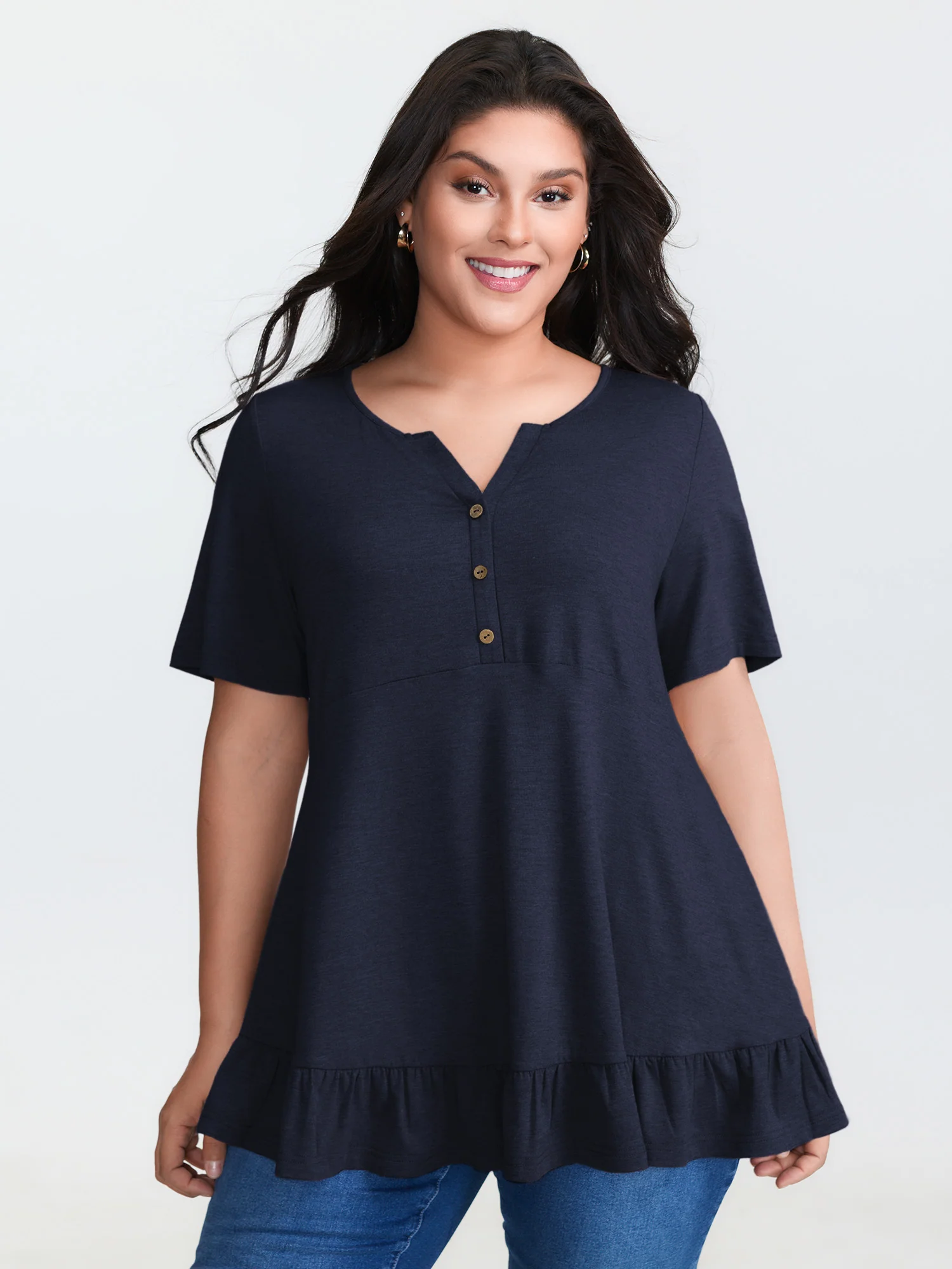 Supersoft Stretchy Ruffled Hemline Button T-Shirt - Image 24