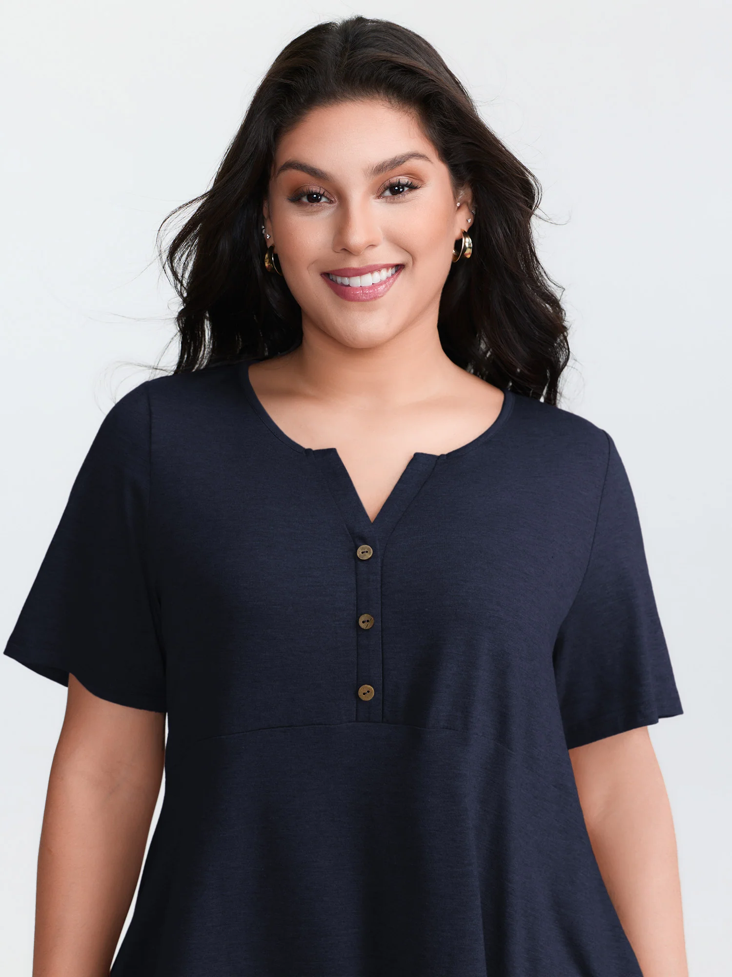 Supersoft Stretchy Ruffled Hemline Button T-Shirt - Image 25
