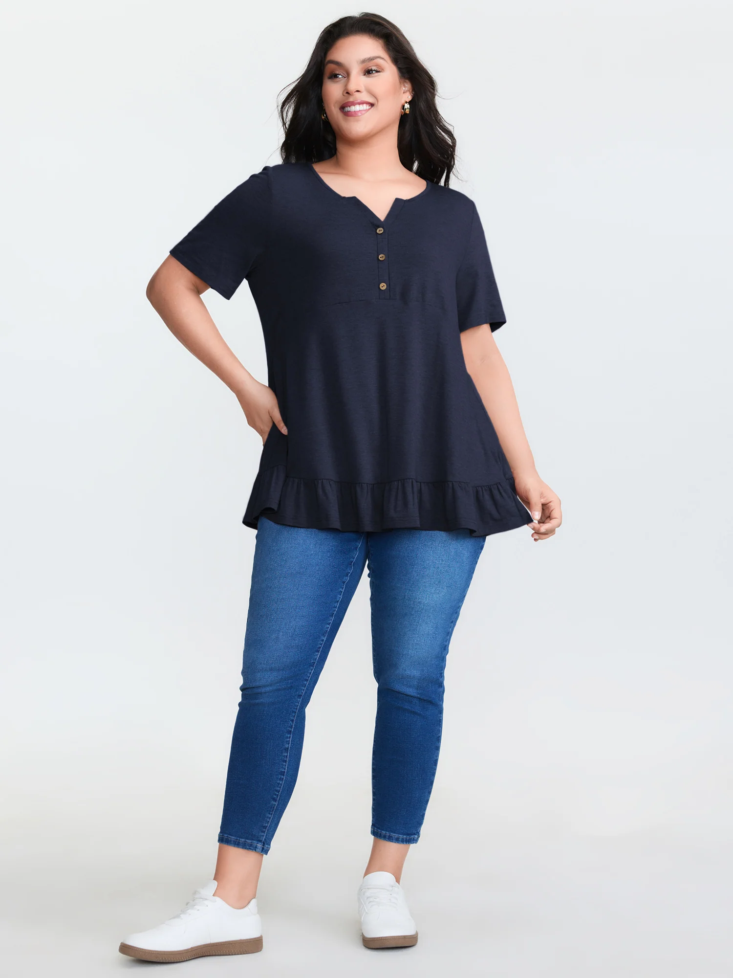 Supersoft Stretchy Ruffled Hemline Button T-Shirt - Image 26