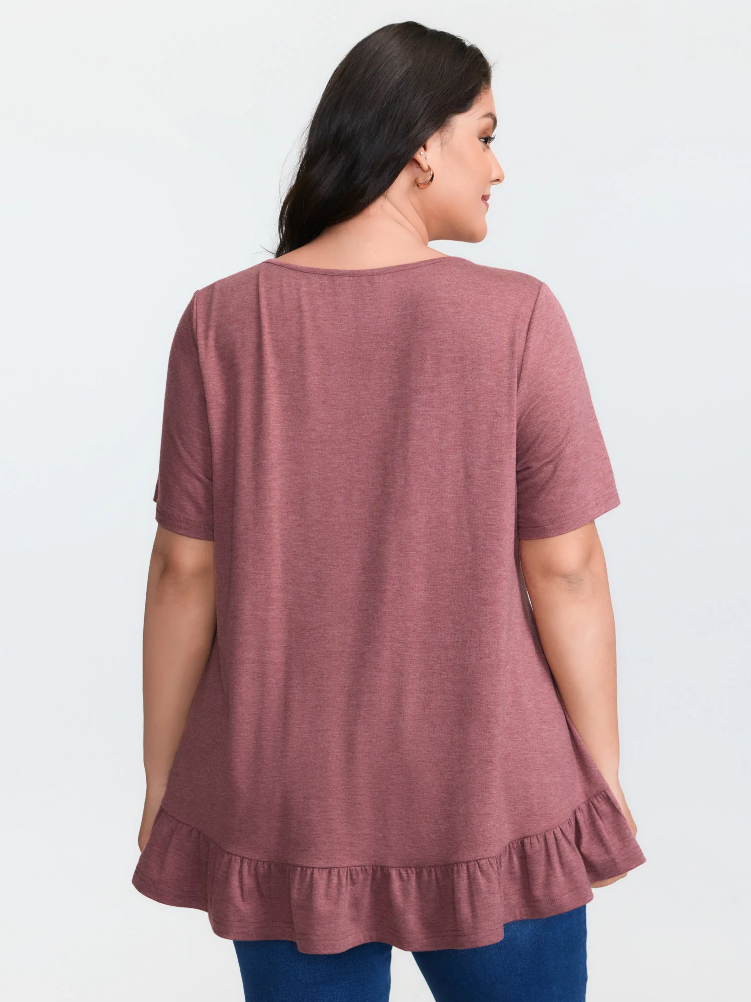 Supersoft Stretchy Ruffled Hemline Button T-Shirt - Image 5