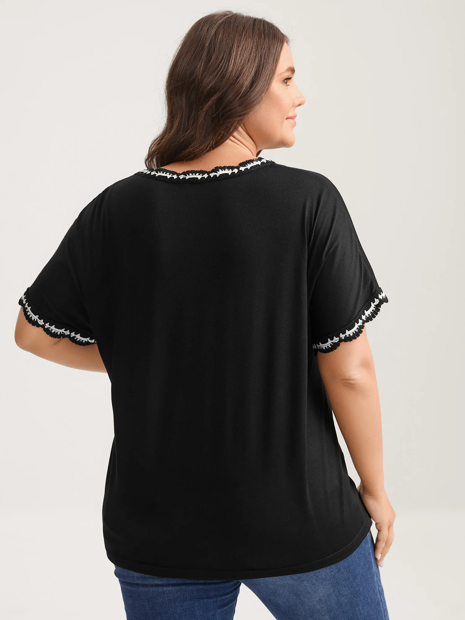 Supersoft Stretchy Scalloped Neck Solid T-Shirt - Image 3