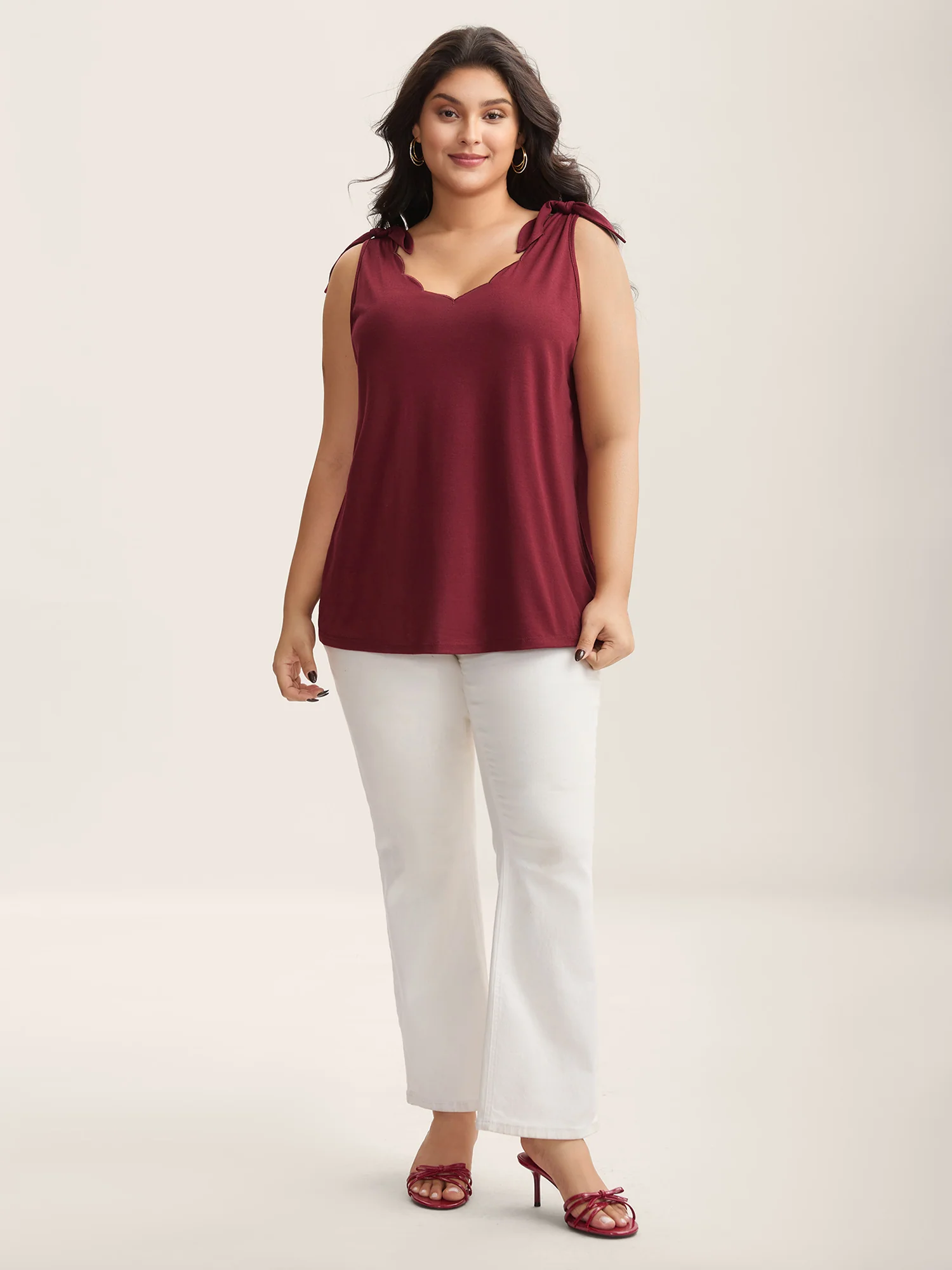 Supersoft Stretchy Scalloped Neck Tank Top - Image 3
