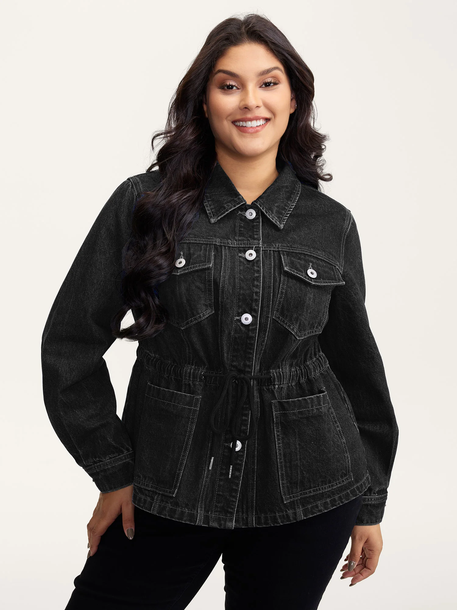 Supersoft Stretchy Waist Button-Down Denim Jacket - Image 4