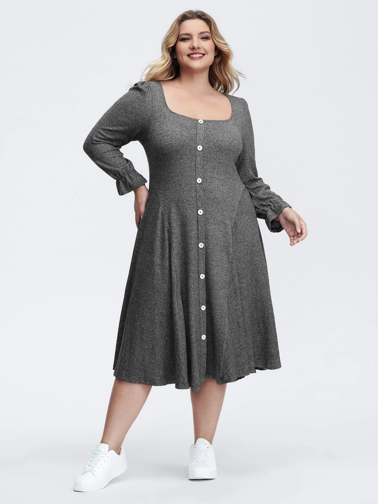 Supersoft Stretchy Waist-Defining Knit Midi Dress - Image 3