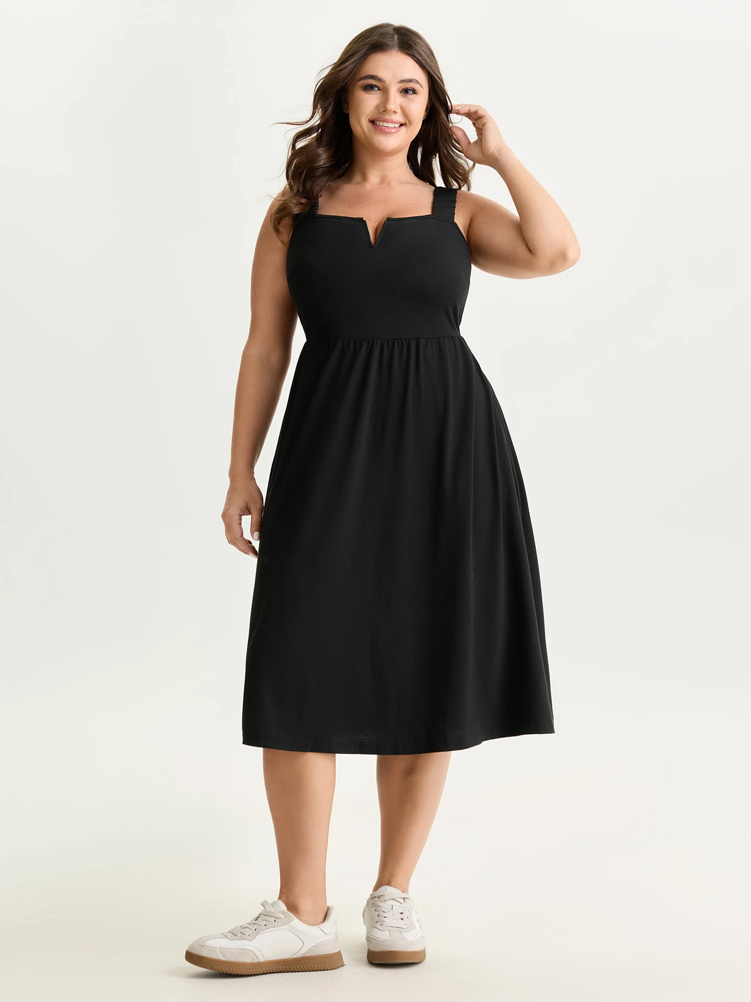 Supersoft Stretchy Wide-Straps Plain Midi Dress - Image 3