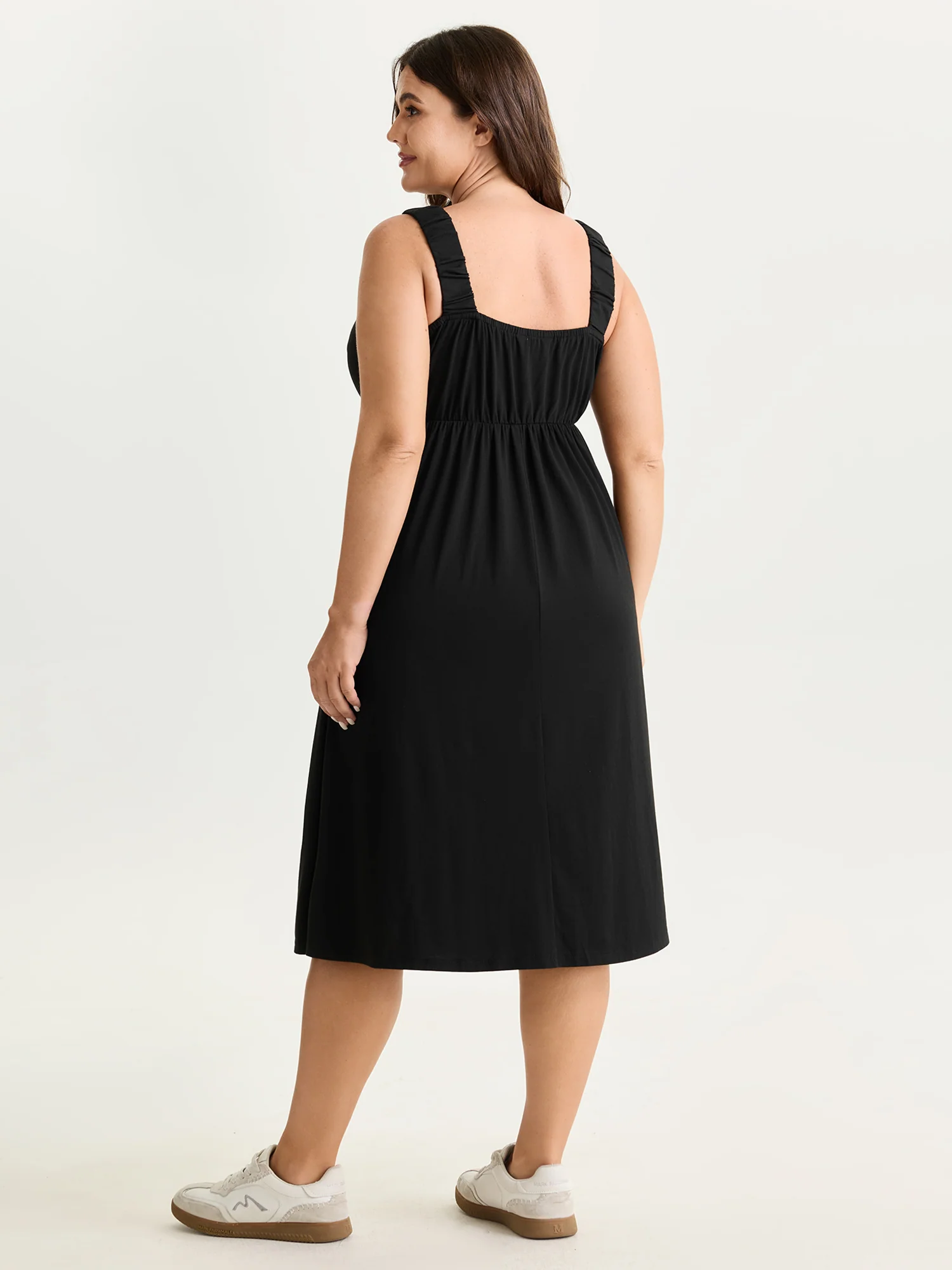 Supersoft Stretchy Wide-Straps Plain Midi Dress - Image 5