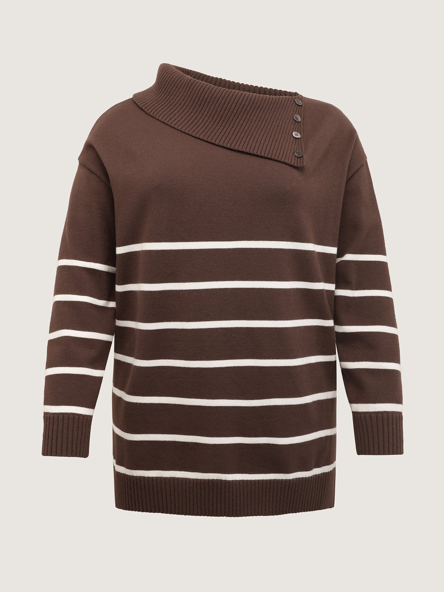 Supersoft Stripe Asymmetrical Collar Contrast Pullover - Image 7