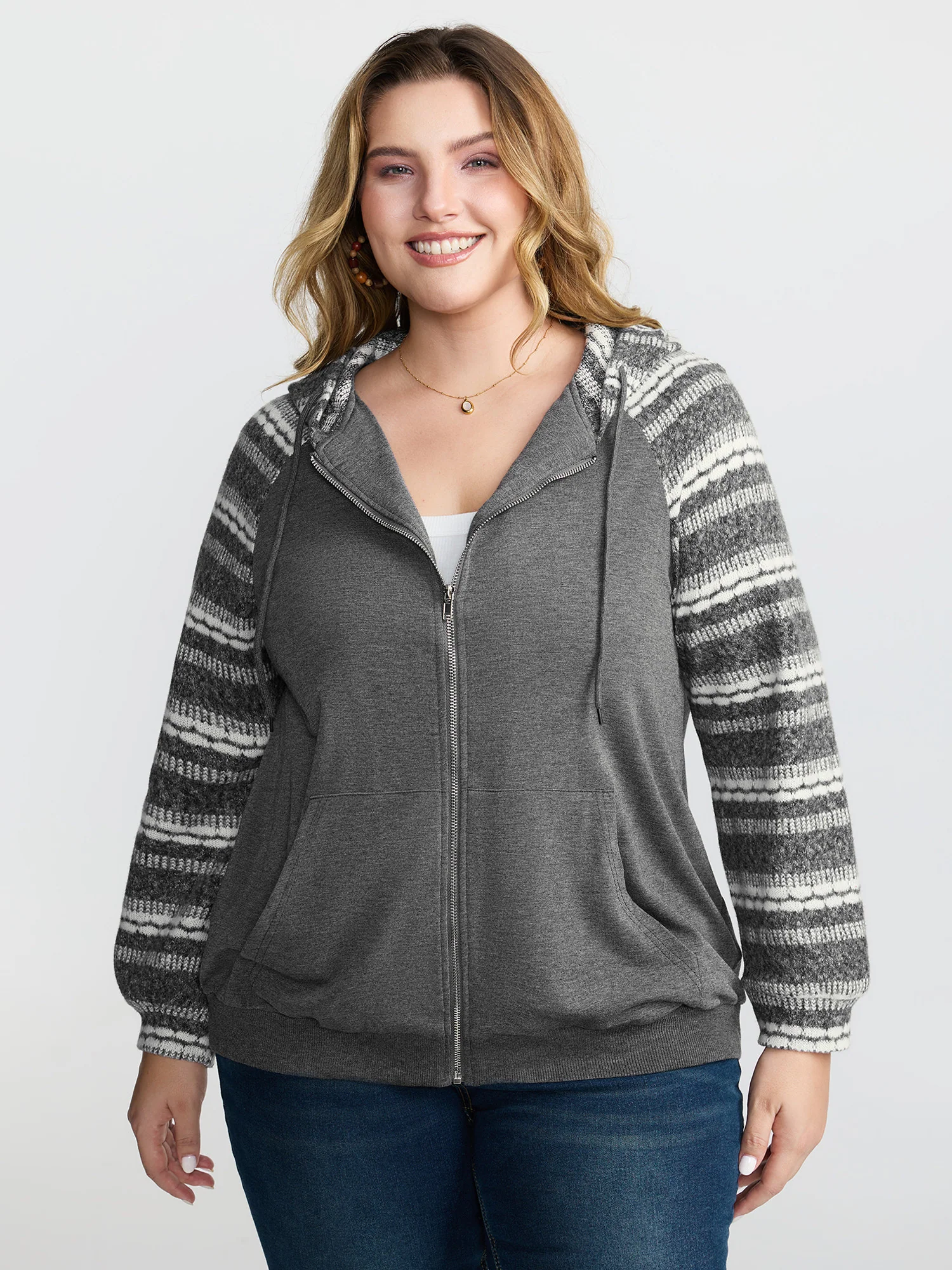 Supersoft Stripe Contrast Stretchy Hoodie Jacket - Image 2