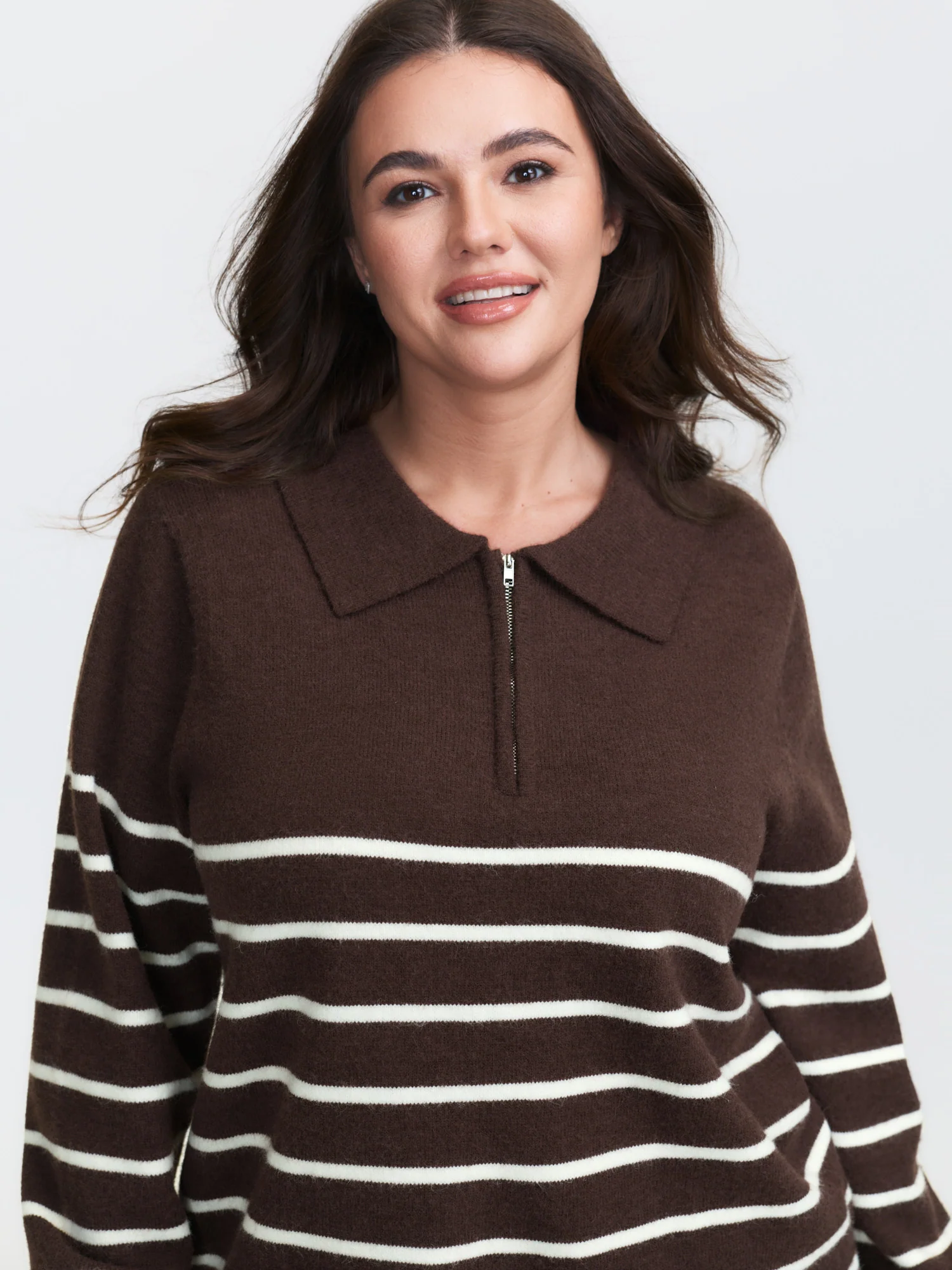 Supersoft Stripe Half-Zipper Collar Pullover - Image 2