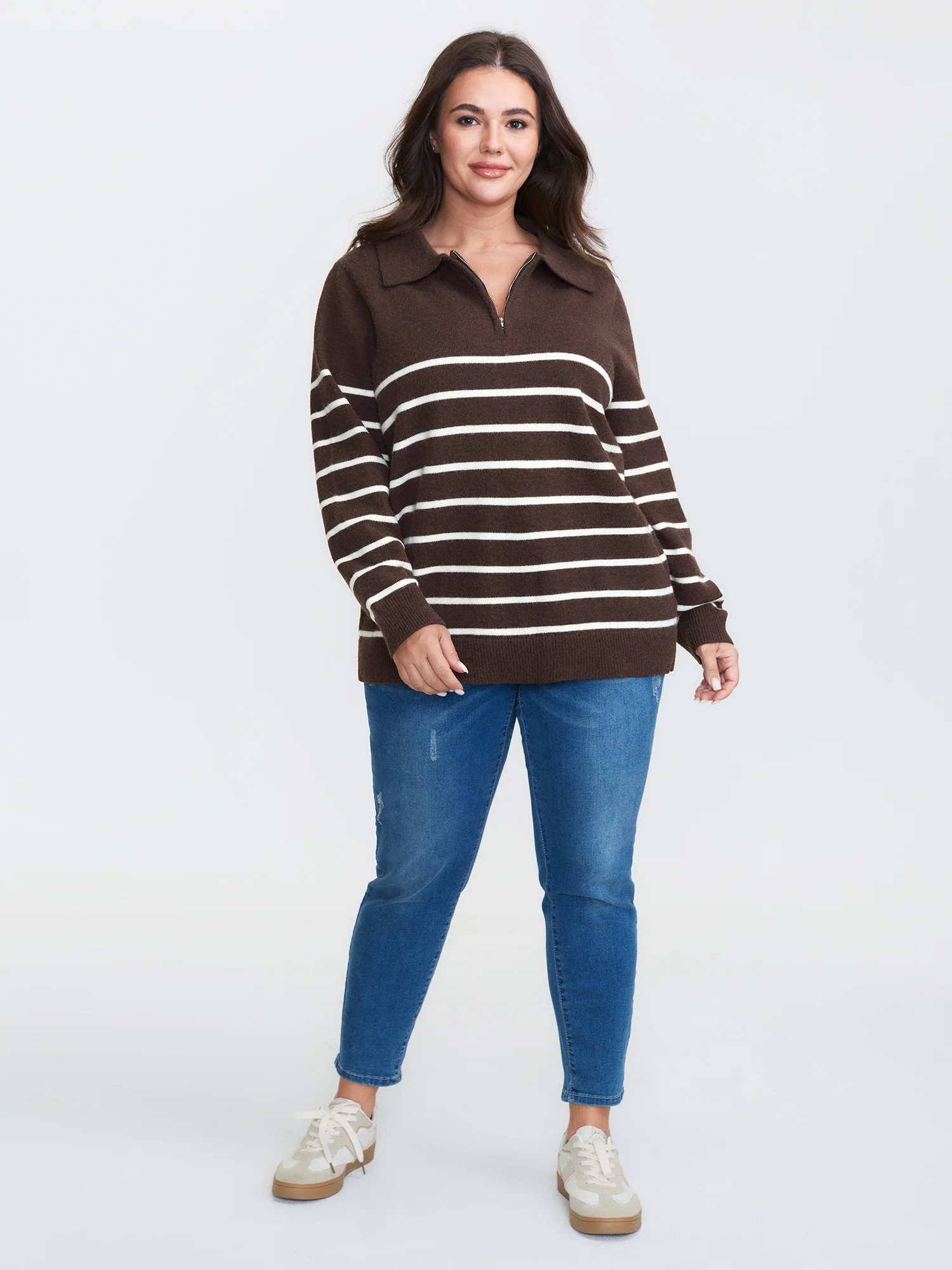 Supersoft Stripe Half-Zipper Collar Pullover - Image 3