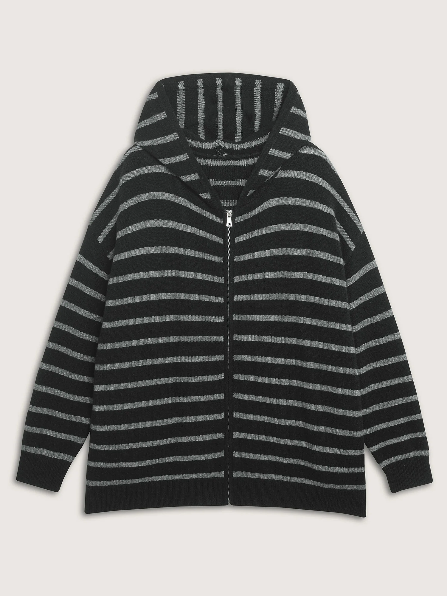 Supersoft Stripe Hooded Zipper Pockets Knit Cardigan - Image 5