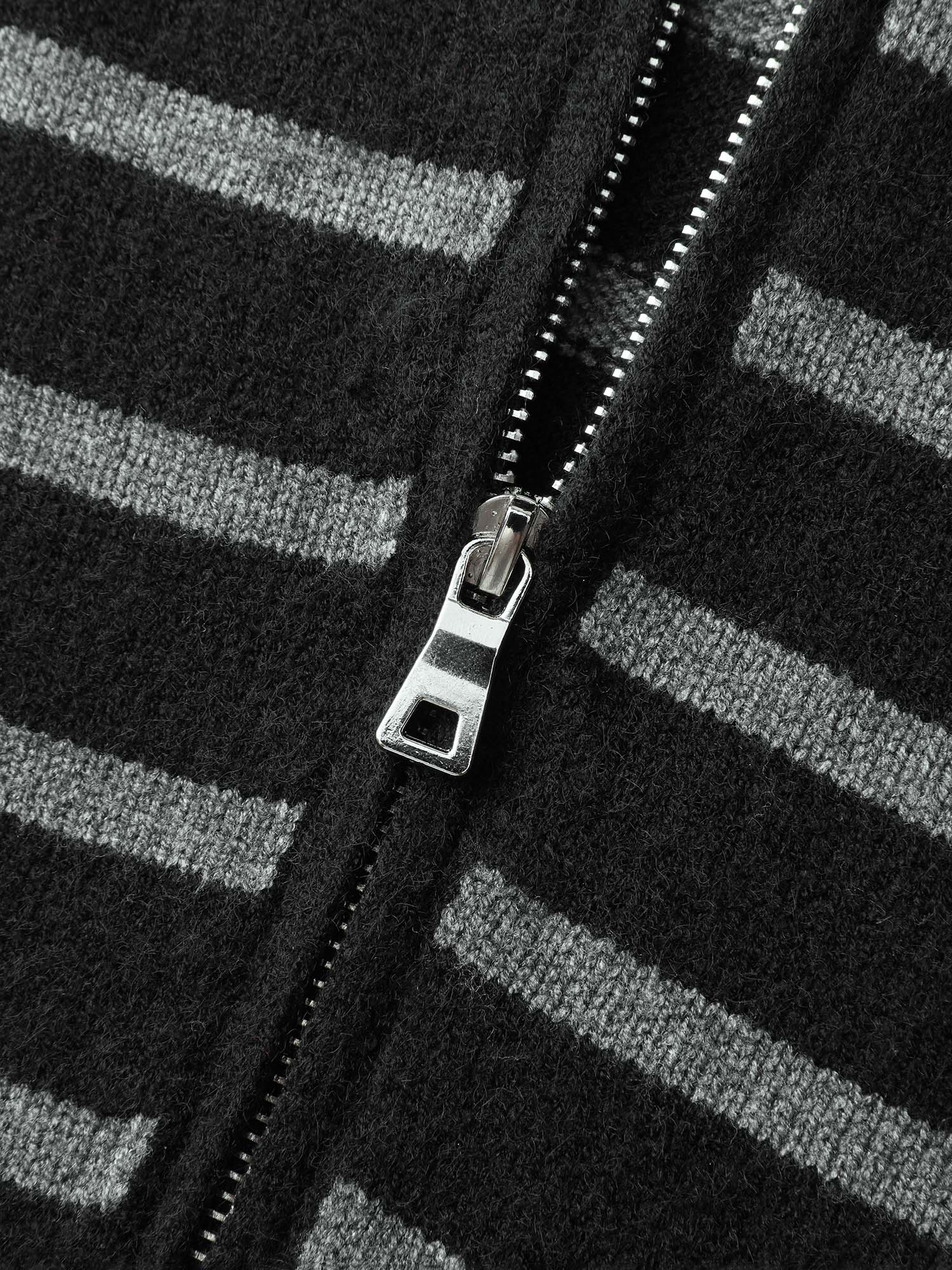 Supersoft Stripe Hooded Zipper Pockets Knit Cardigan - Image 7