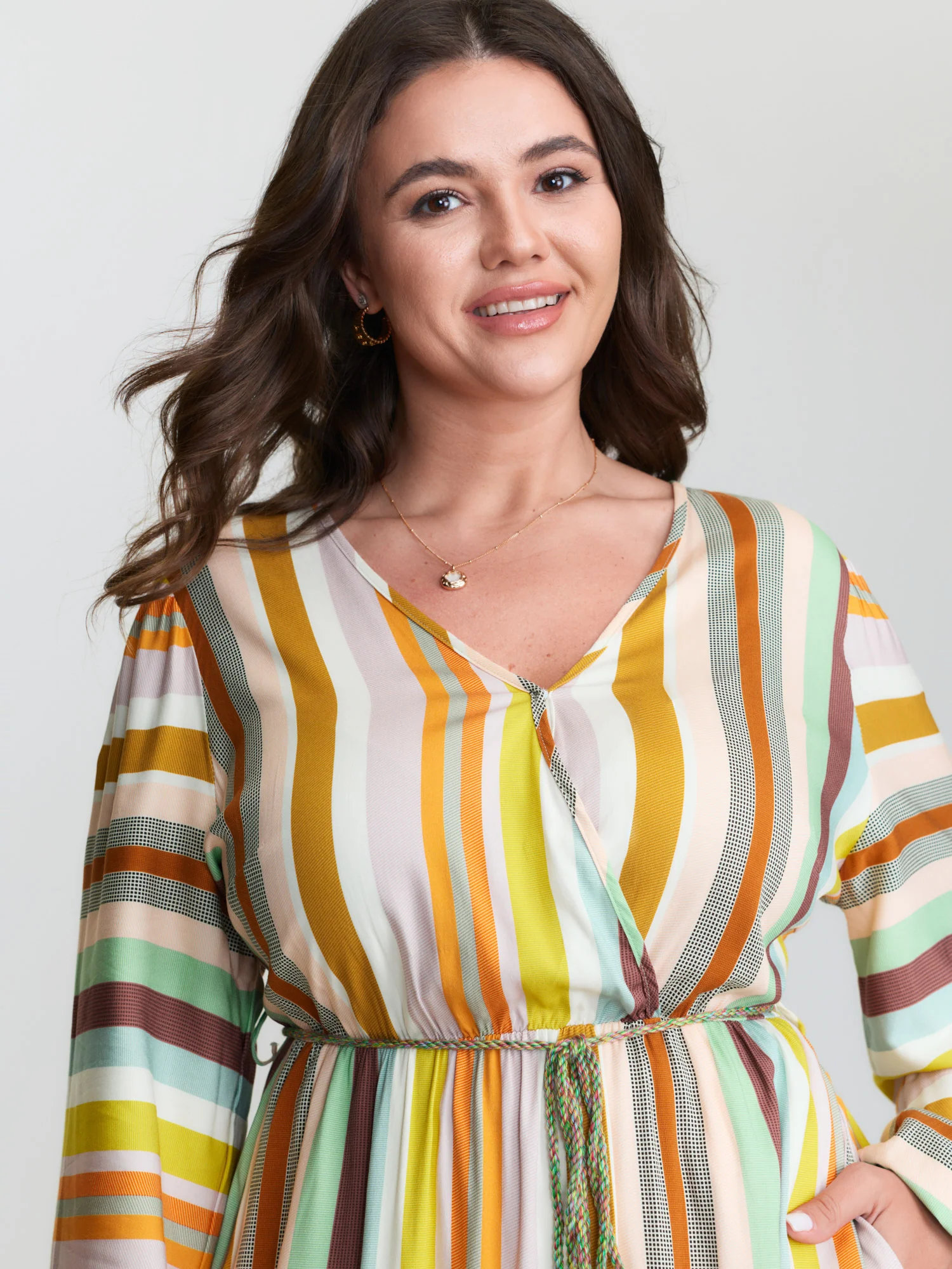 Supersoft Striped Wrap Neckline Midi Dress - Image 2