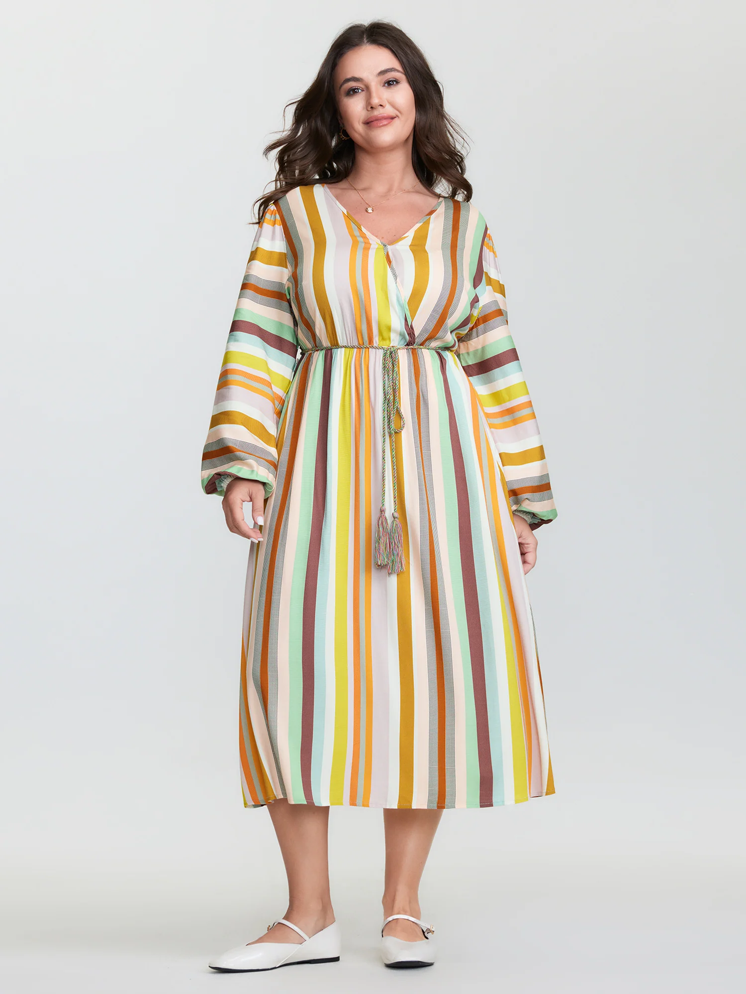 Supersoft Striped Wrap Neckline Midi Dress - Image 3