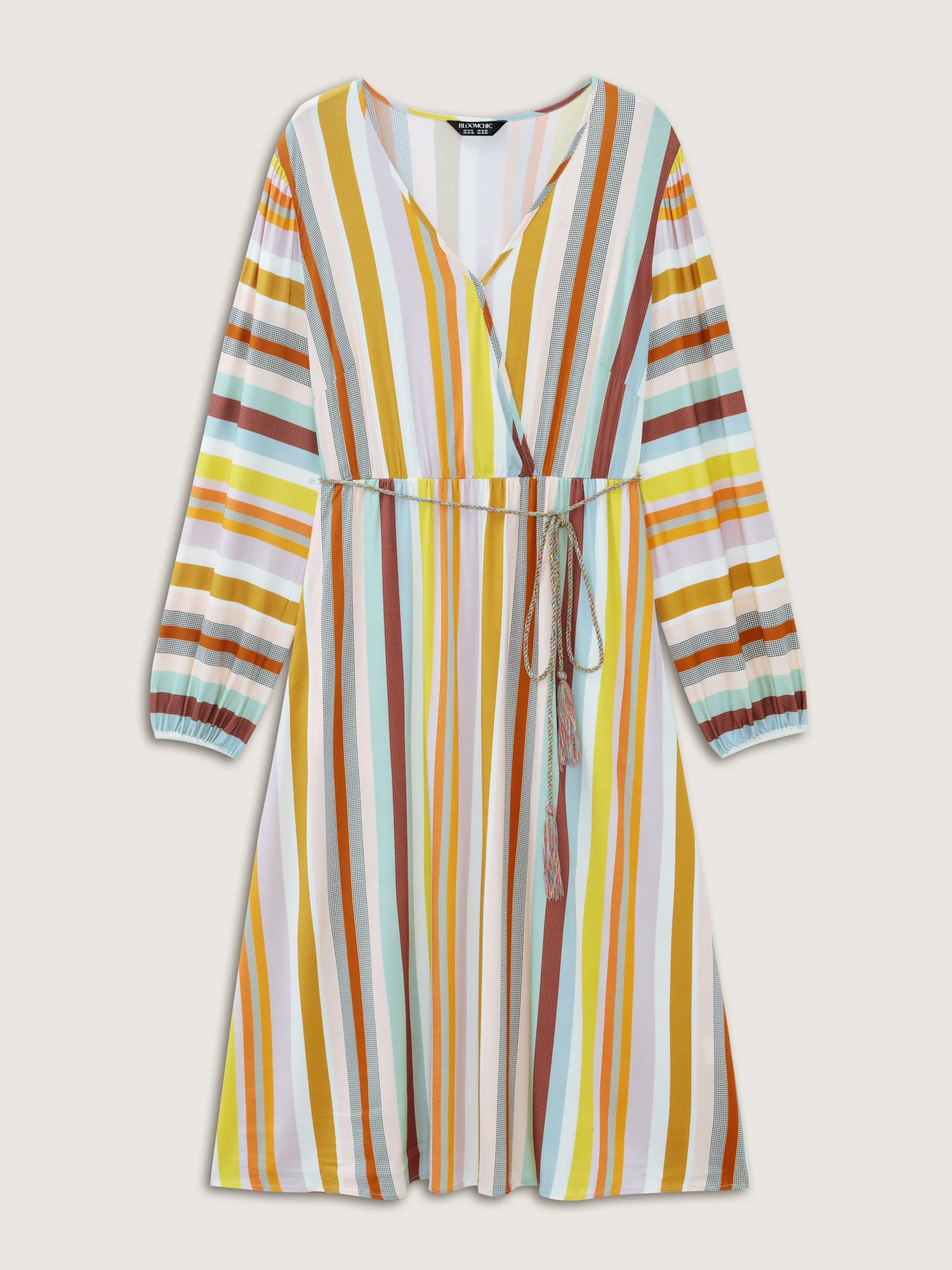 Supersoft Striped Wrap Neckline Midi Dress - Image 8