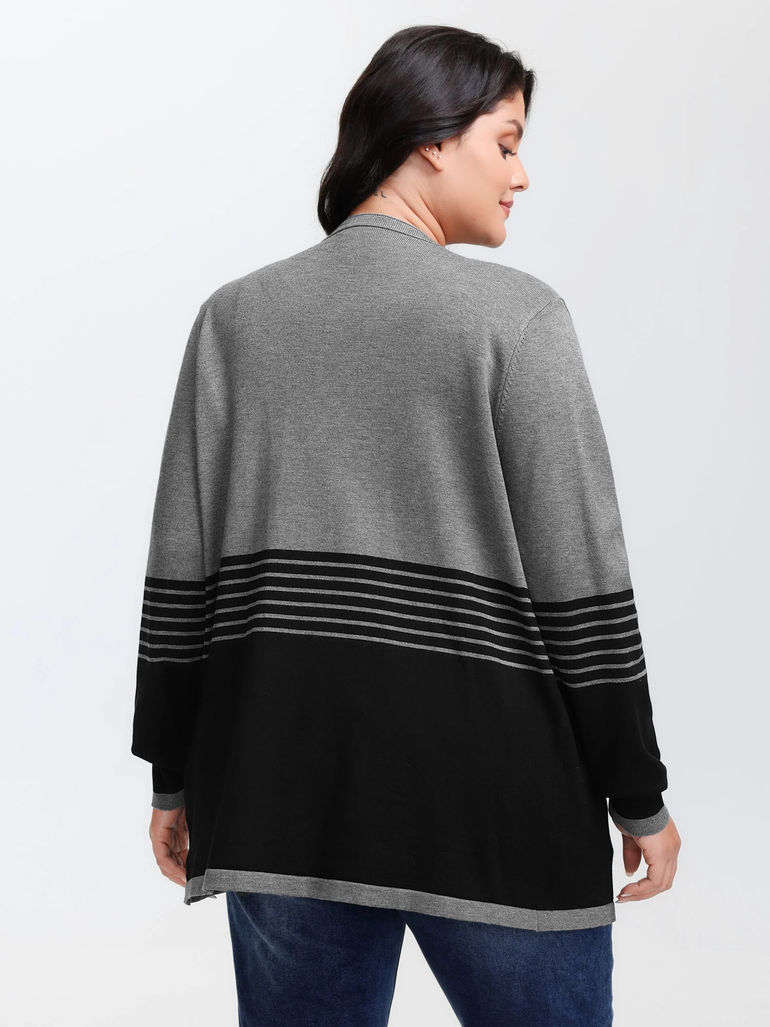 Supersoft Stripes Asymmetrical Collar Knit Cardigan - Image 4