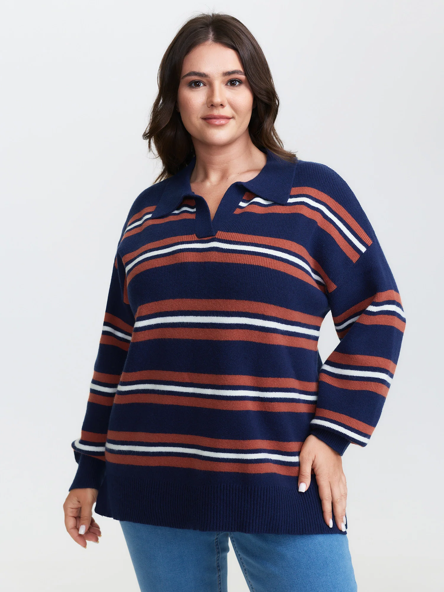Supersoft Stripes Polo Collar Pullover - Image 2