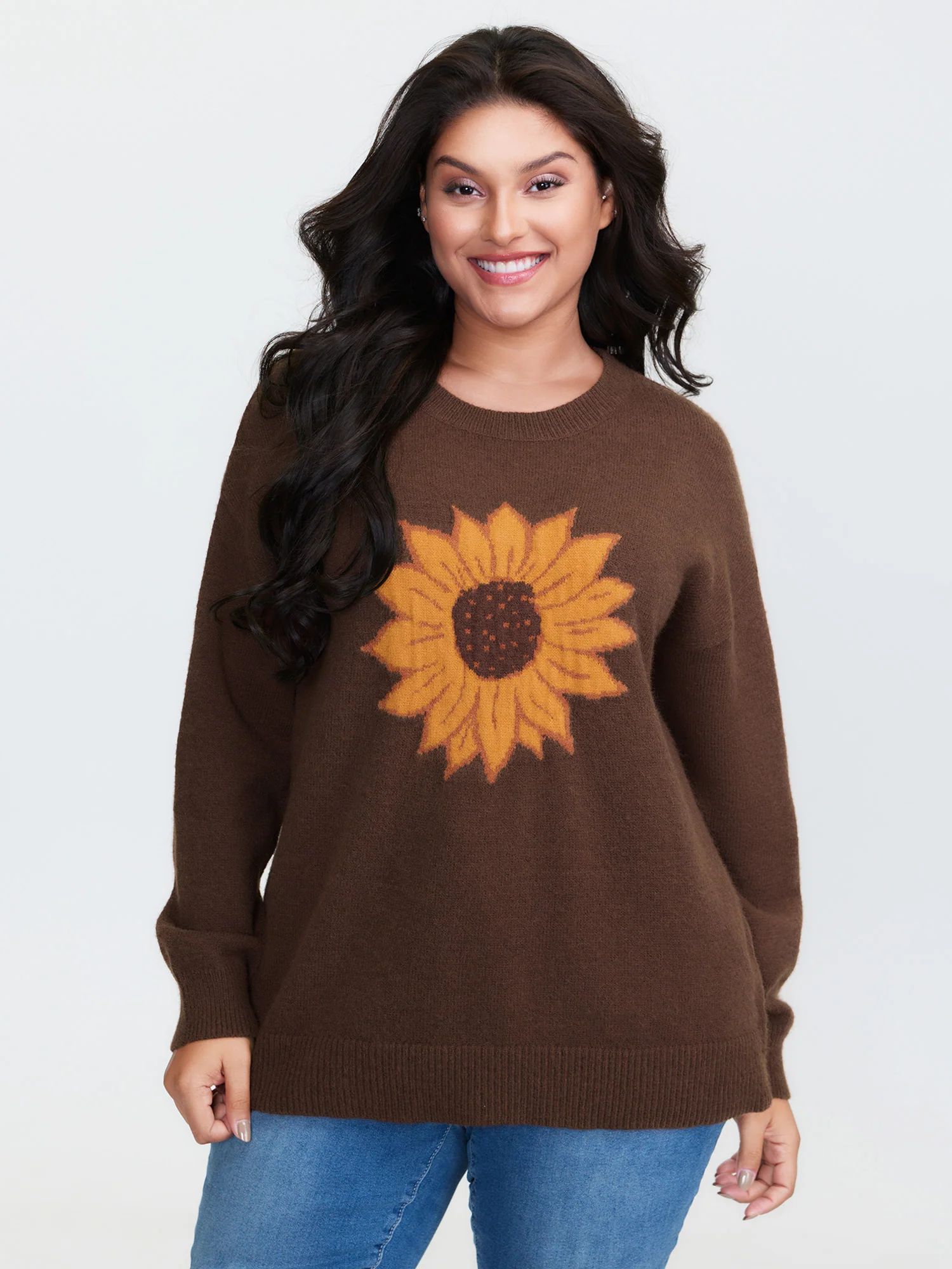 Supersoft Sunflower Pattern Round Neck Pullover - Image 3