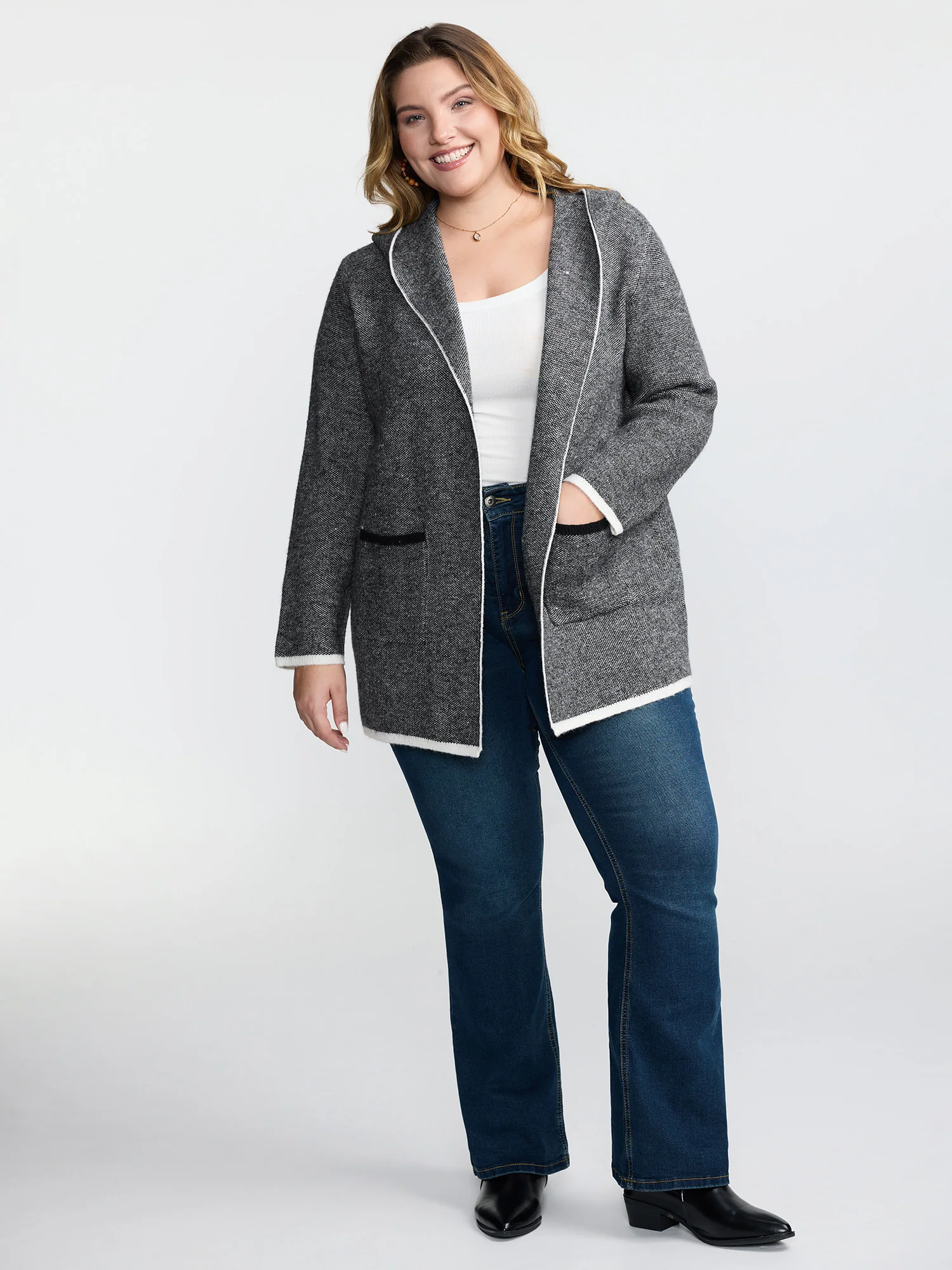 Supersoft Super Stretchy Hooded Knit Cardigan - Image 3