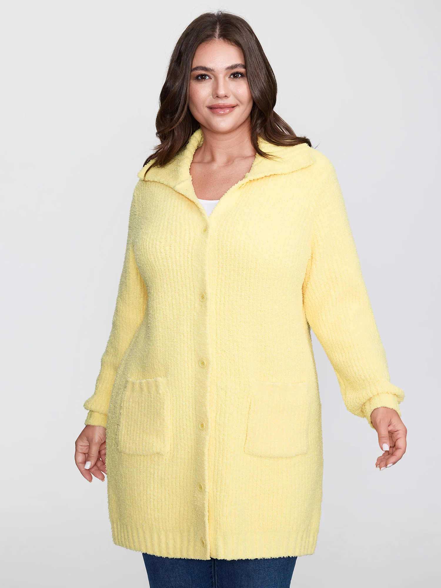Supersoft Textured Button Long Knit Cardigan - Image 4