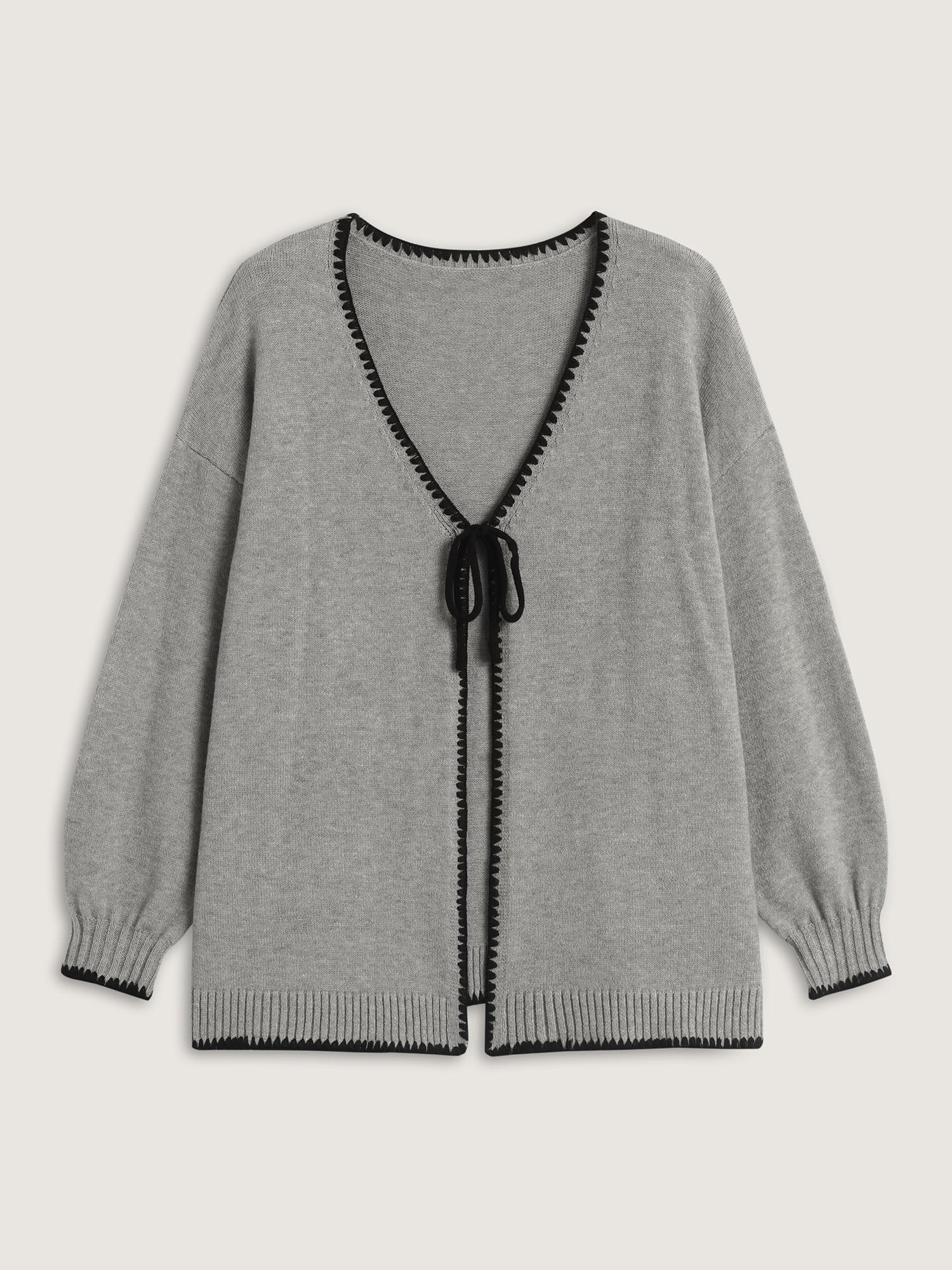 Supersoft Textured Contrast Lace Tie Knit Cardigan - Image 7