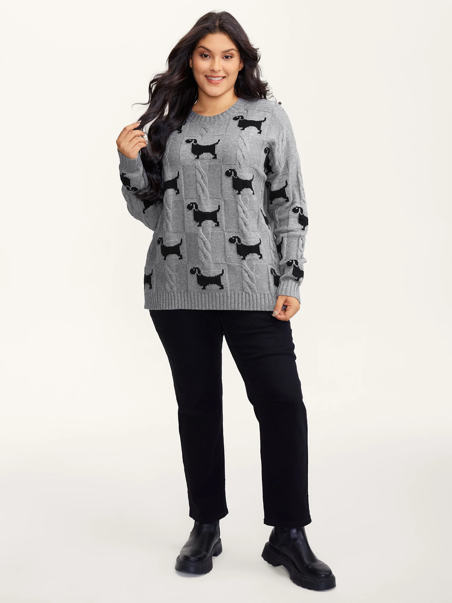 Supersoft Textured Dog Print Pullover - Image 3