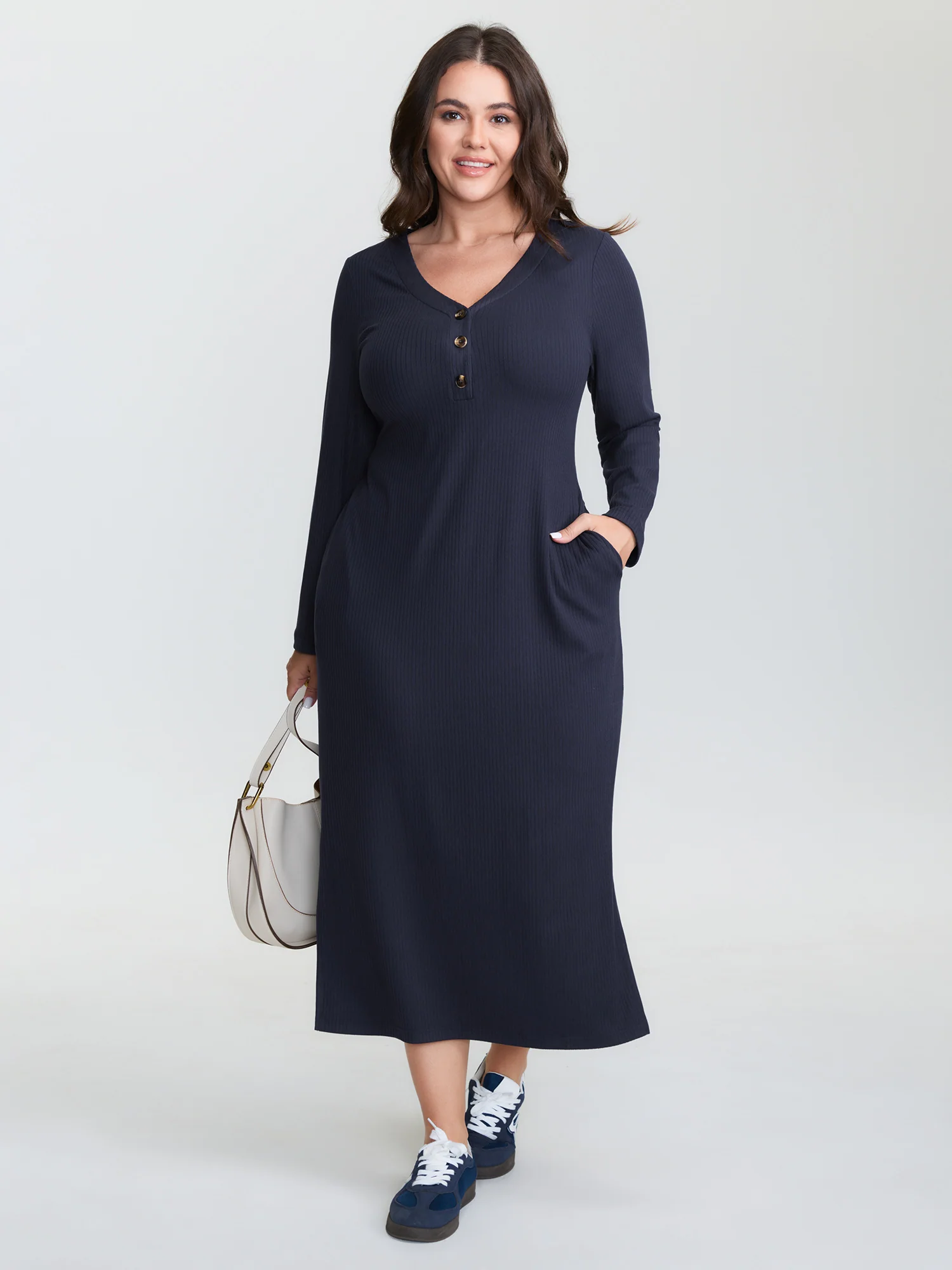 Supersoft Textured Fitted Side Hem Midi Dress - Image 3