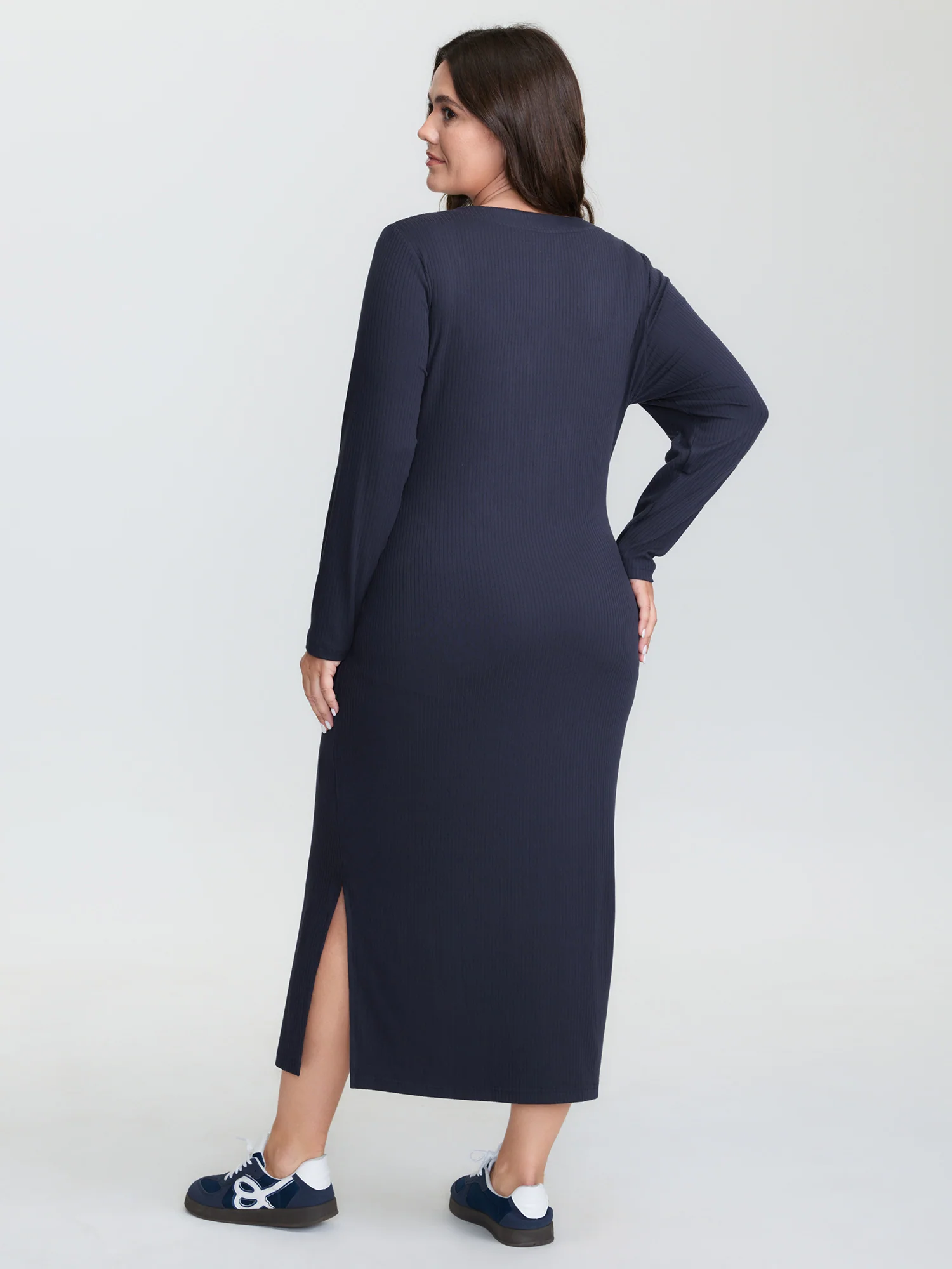 Supersoft Textured Fitted Side Hem Midi Dress - Image 5