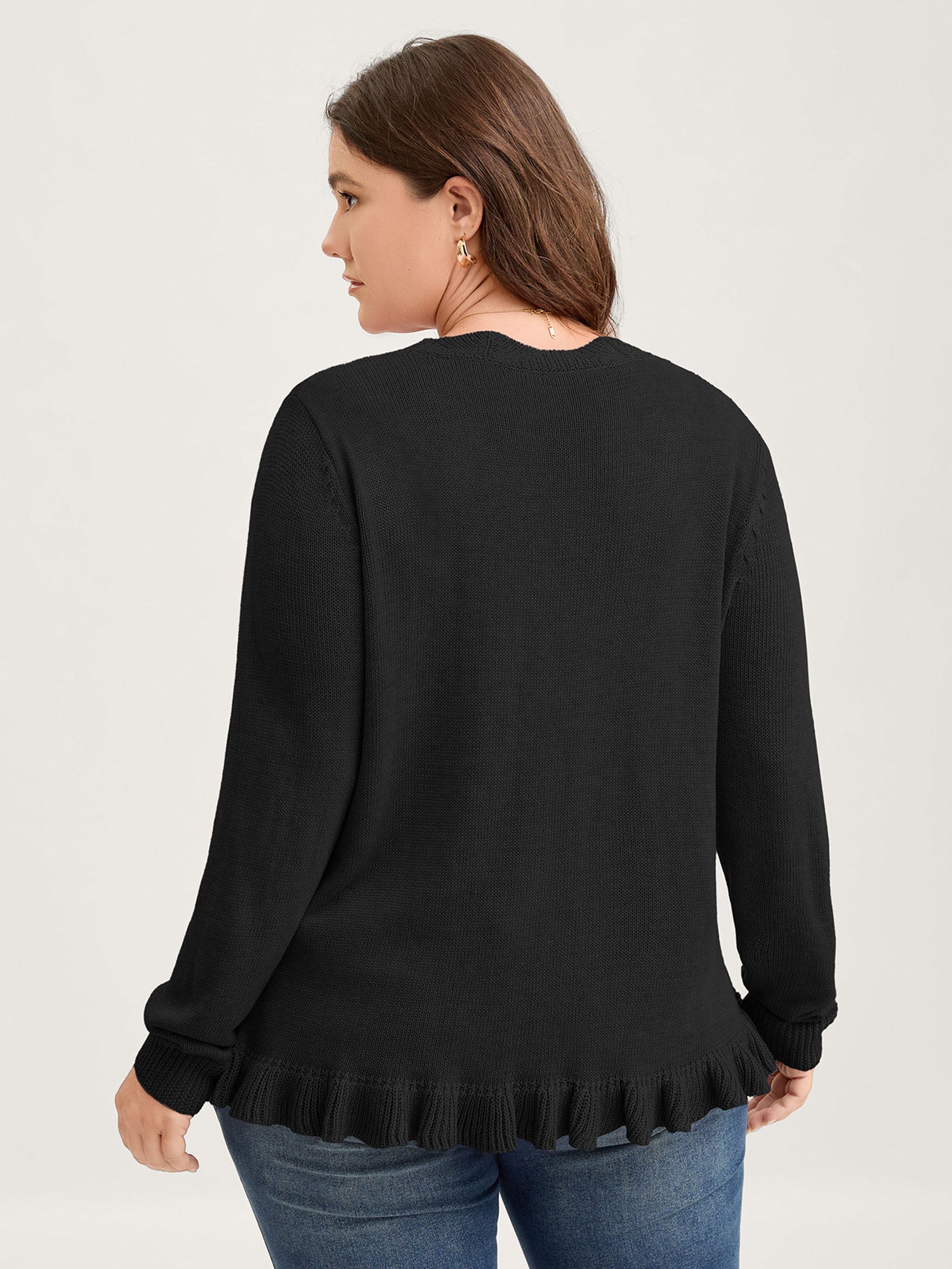 Supersoft Textured Floral Button Ruffled Hem Knit Cardigan - Image 12