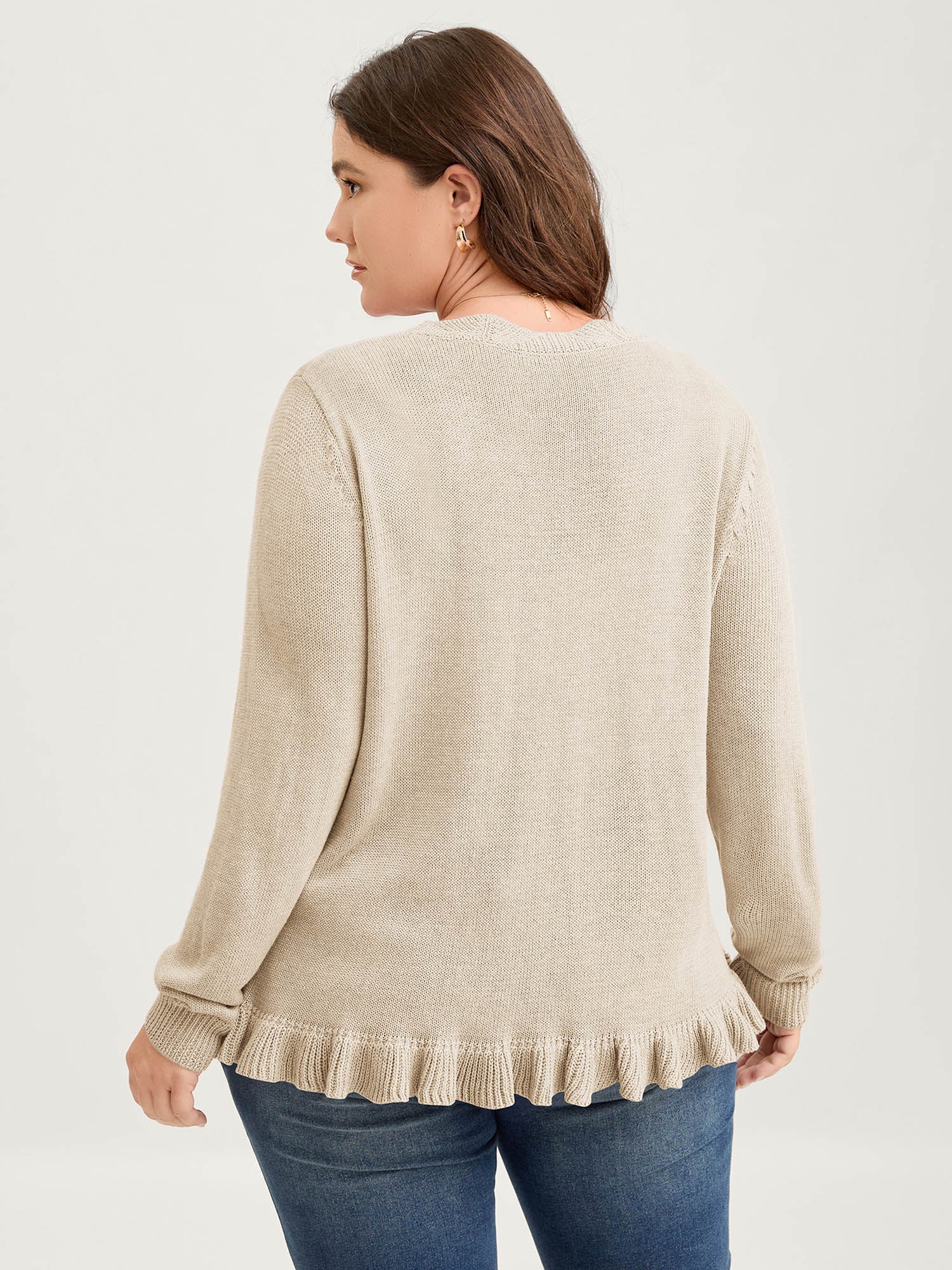 Supersoft Textured Floral Button Ruffled Hem Knit Cardigan - Image 18
