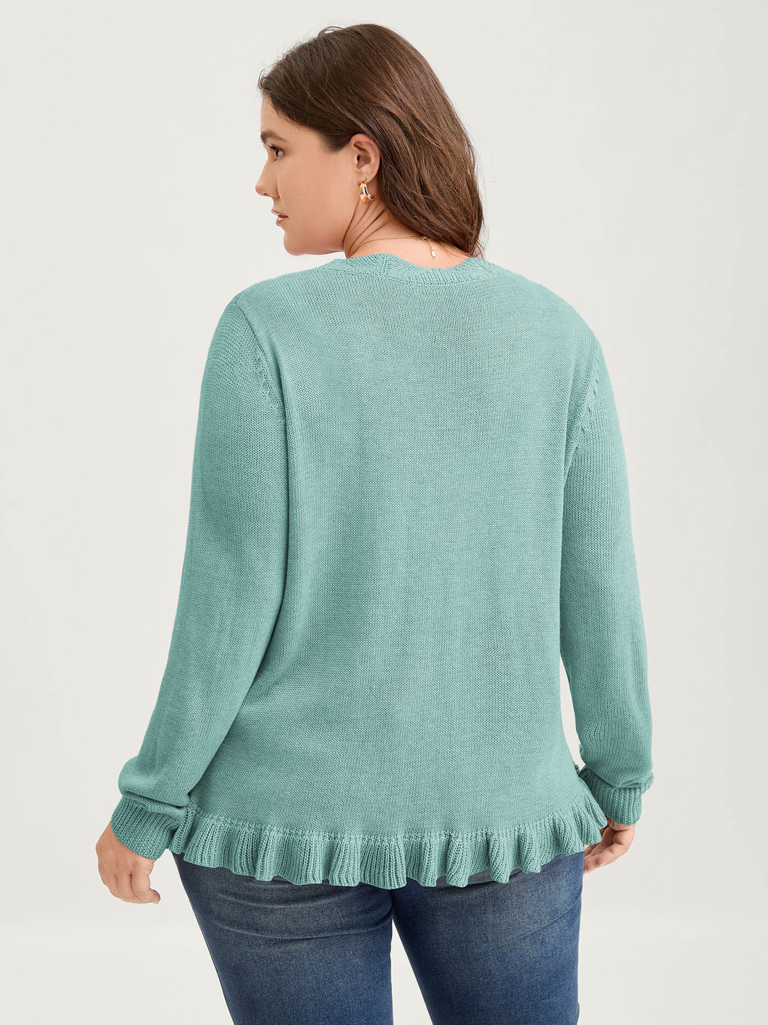 Supersoft Textured Floral Button Ruffled Hem Knit Cardigan - Image 23
